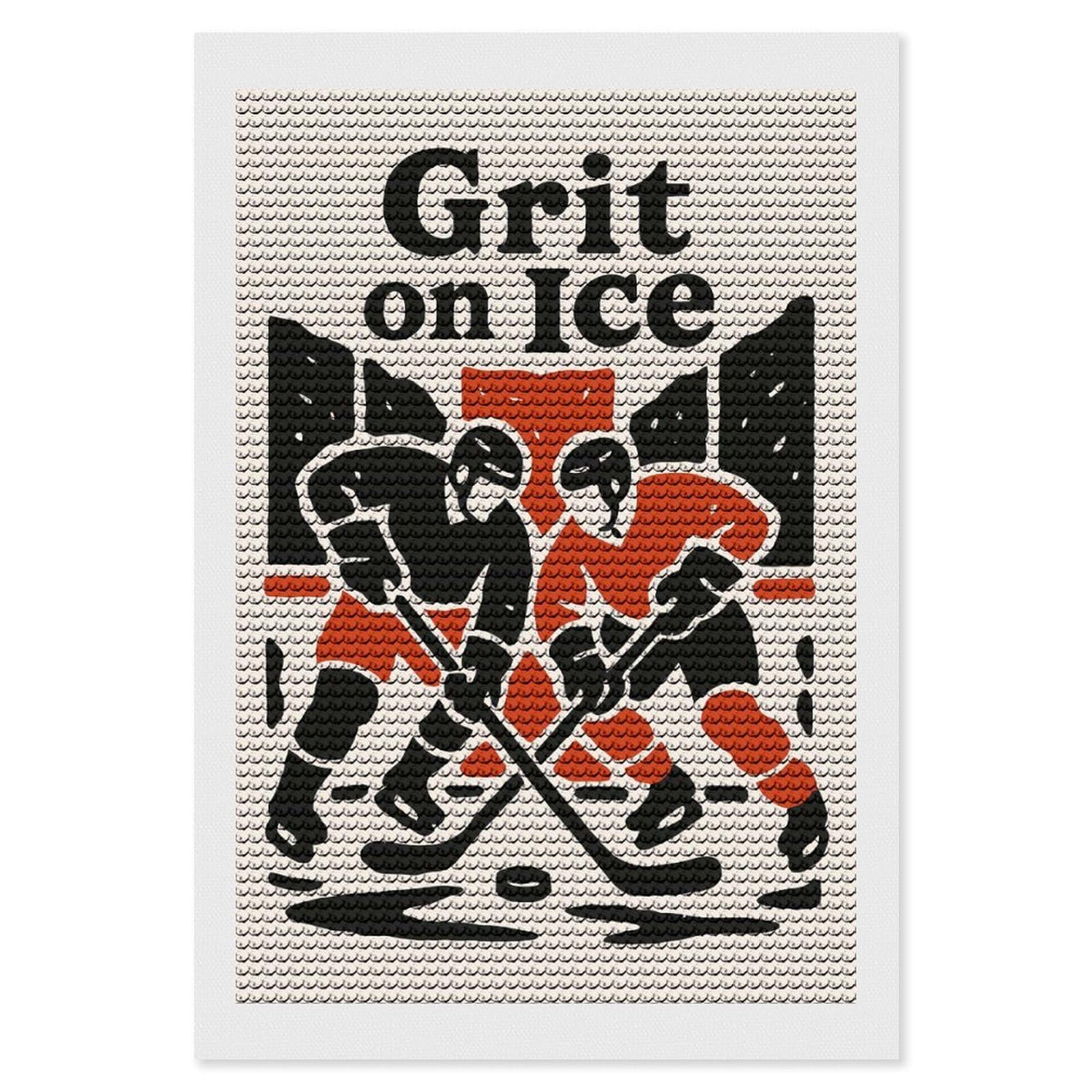 Junmoney Grit on Ice Hockey DIY Diamond Art Canvas Kit 8"x12", Simple to Start, Fun Craft Experience, Modern Decor, Gift Idea, Adhesive Canvas