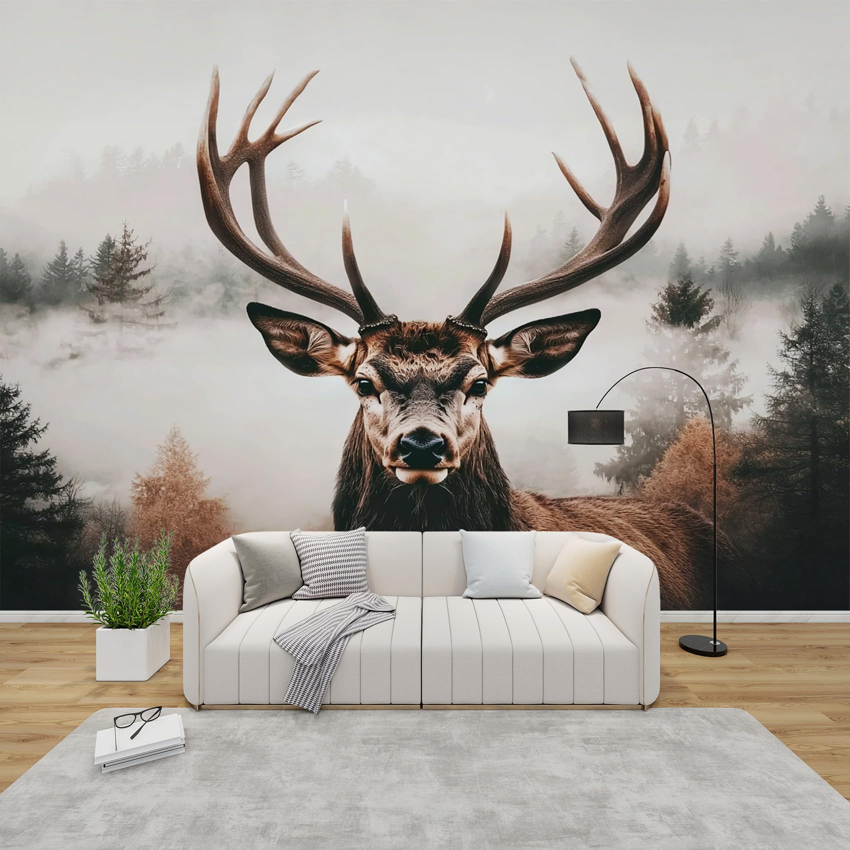 Papier peint panoramique cerf intissé 250x175 cm pour décoration murale