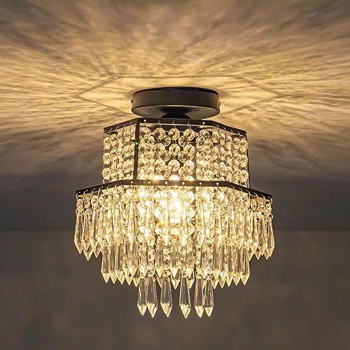 Zswanbei Mini Chandelier Light Fixture Flush Mount Ceiling Lamp Raindrop Hanging Lights for Kids Bedroom Closet Hallway Bathroom (Black)