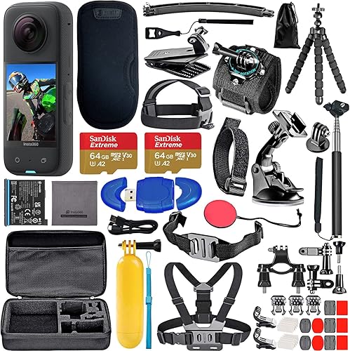Insta360 X3 - Cámara de acción impermeable de 360 con sensores de 1/2 pulgadas de 48 MP, video HDR de 5.7K, foto de 72 MP, lente única 4K, 60 fps,
