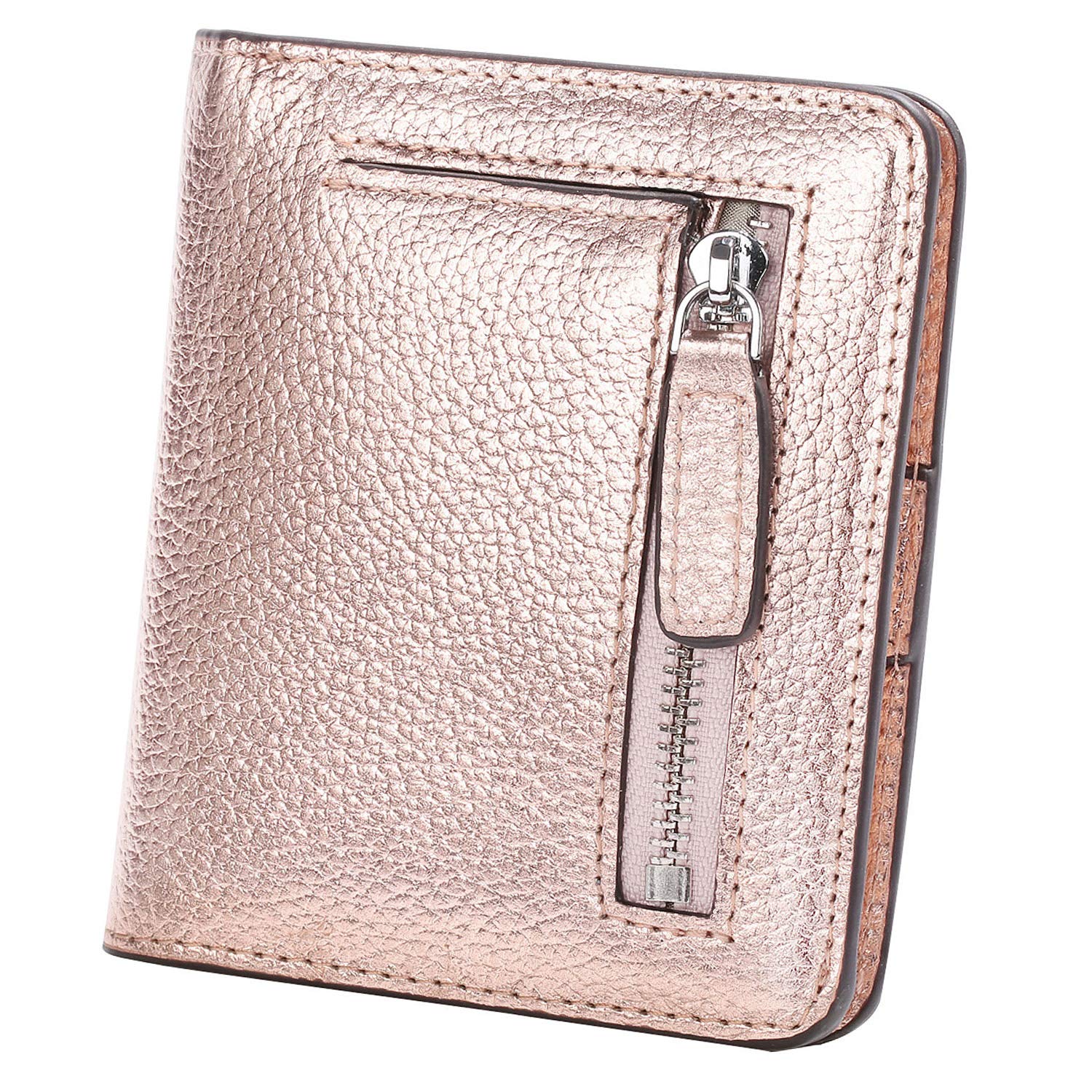 BIG SALE-AINIMOER Women's RFID Blocking Leather Small Compact Bifold Pocket Wallet Ladies Mini Purse with id Window (Champaign Gold)