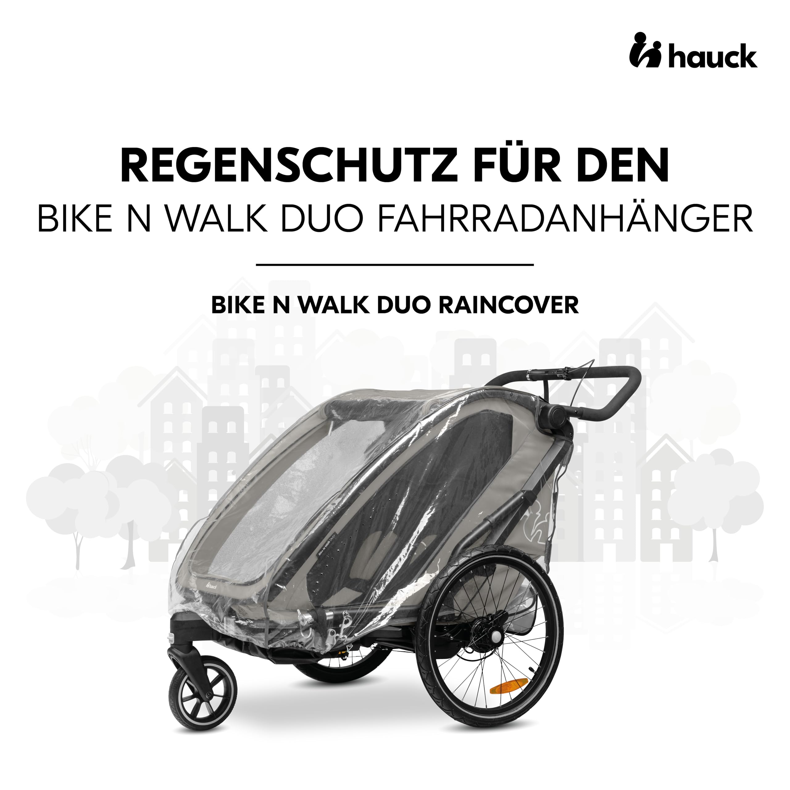 hauck 3in1 Fahrradanhänger Bike N Walk Duo Set inkl. Baby Lounger & Regenschutz | Zwillingsanhänger und Kinderwagen für 2 Kinder bis 44 kg | faltbar & gefedert
