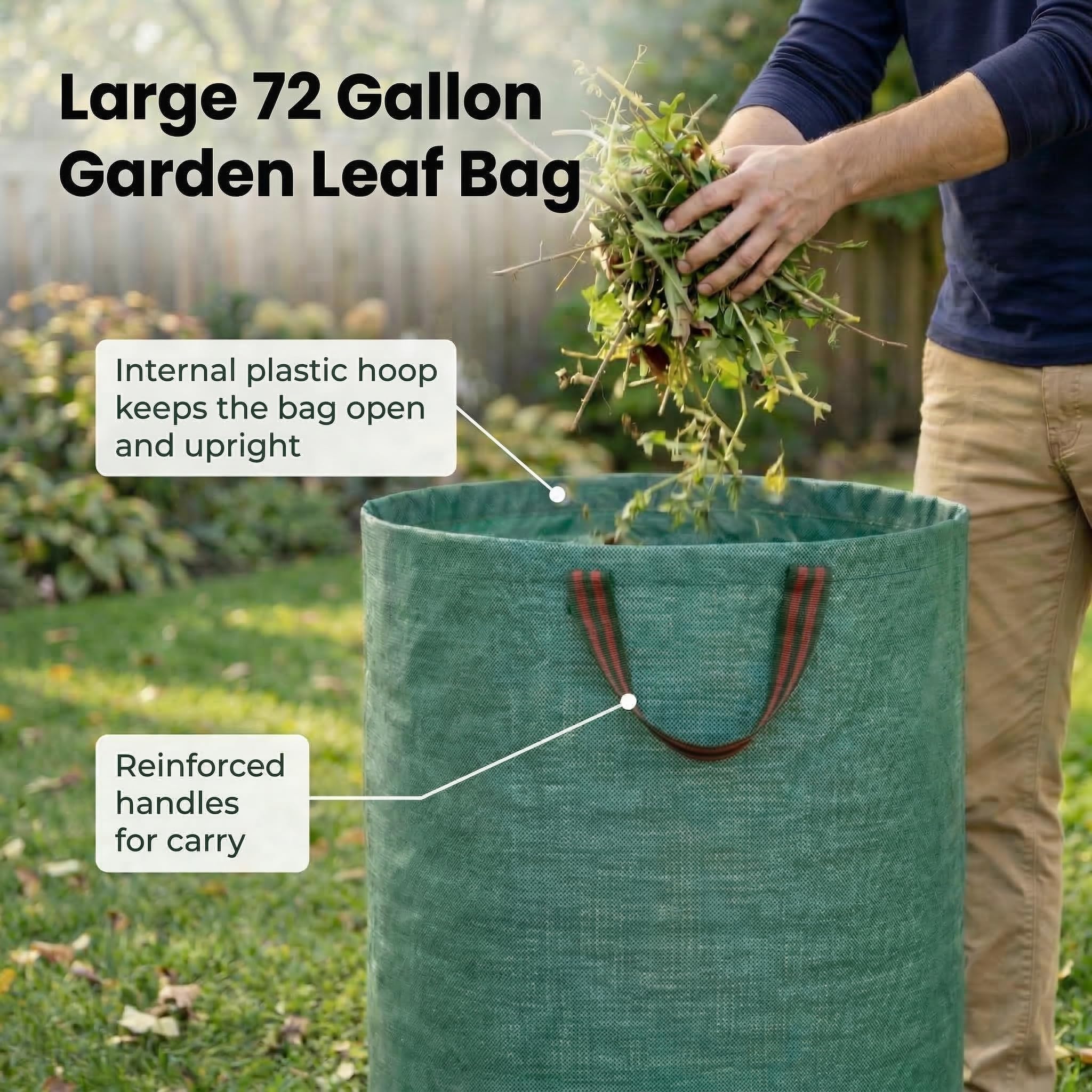 Gardzen 3er-Pack Gartensack 200 Liter – Wiederverwendbare robuste Gartenbeutel, Rasen-Pool Garten Laubabfallsack