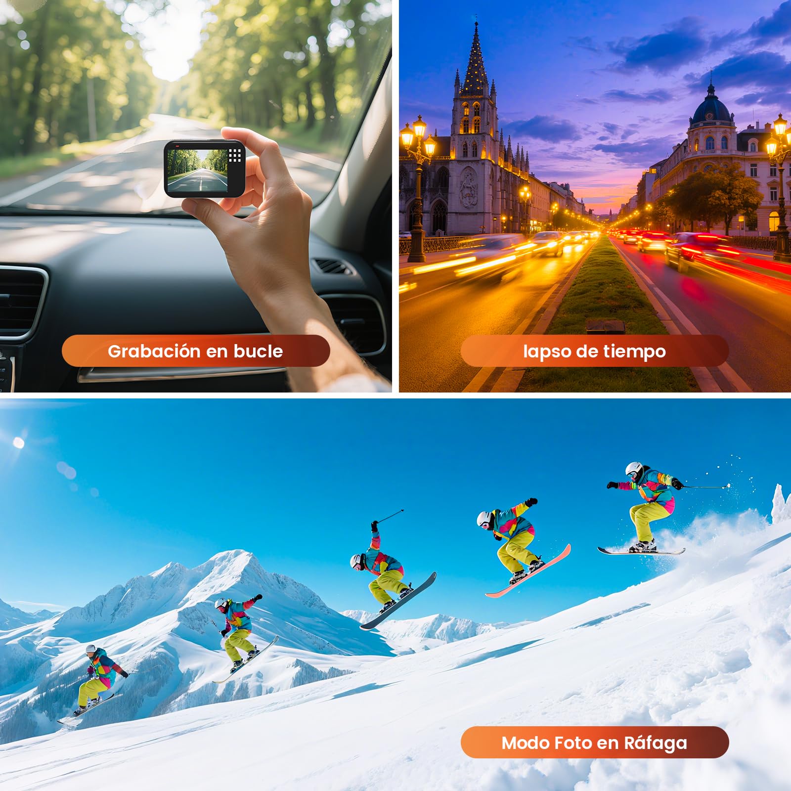 4K 60FPS Cámara Deportiva - 48MP WiFi Cámara Acuática con Tarjeta 64G, Zoom 8X, 170° EIS, Subacuática 15M, con Control Remoto, 2 * 1350mAh Baterías (64GB)