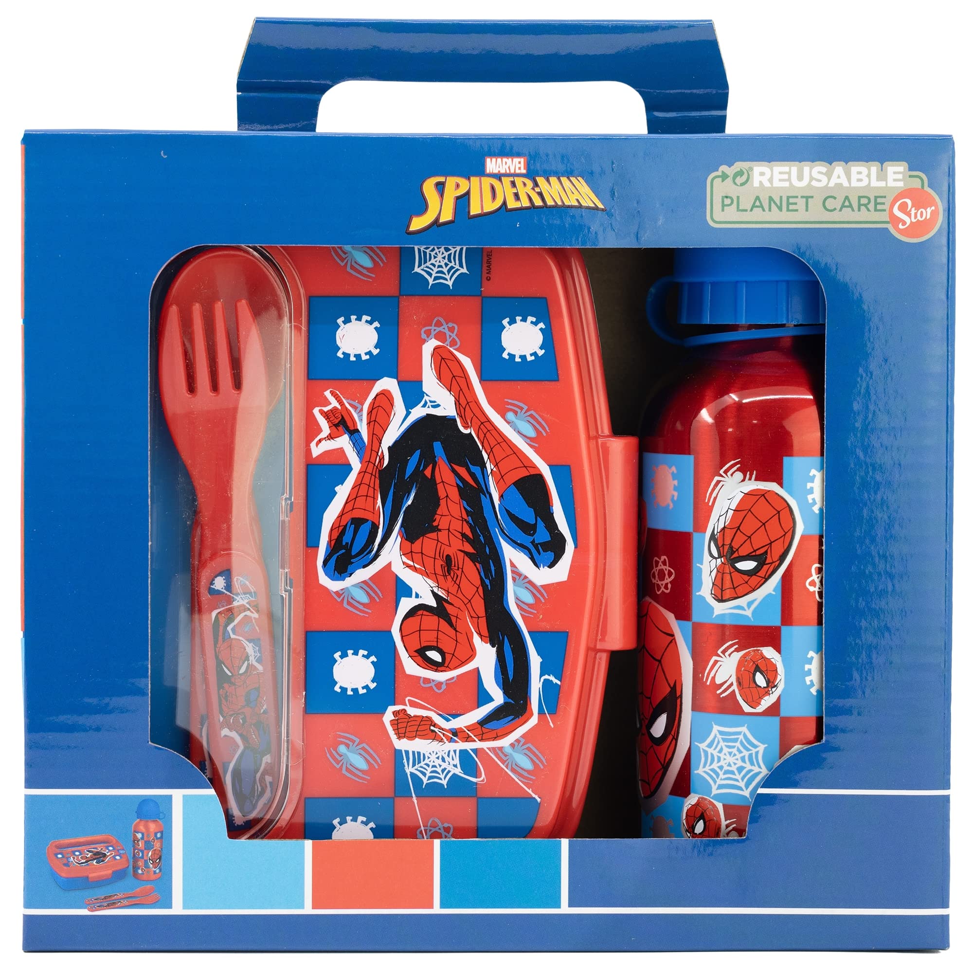 Stor SET URBAN VUELTA AL COLE 4 PCS (BOTELLA ALUMINIO 400 ML Y SANDWICHERA CON CUBIERTOS) SPIDERMAN MIDNIGHT FLYER