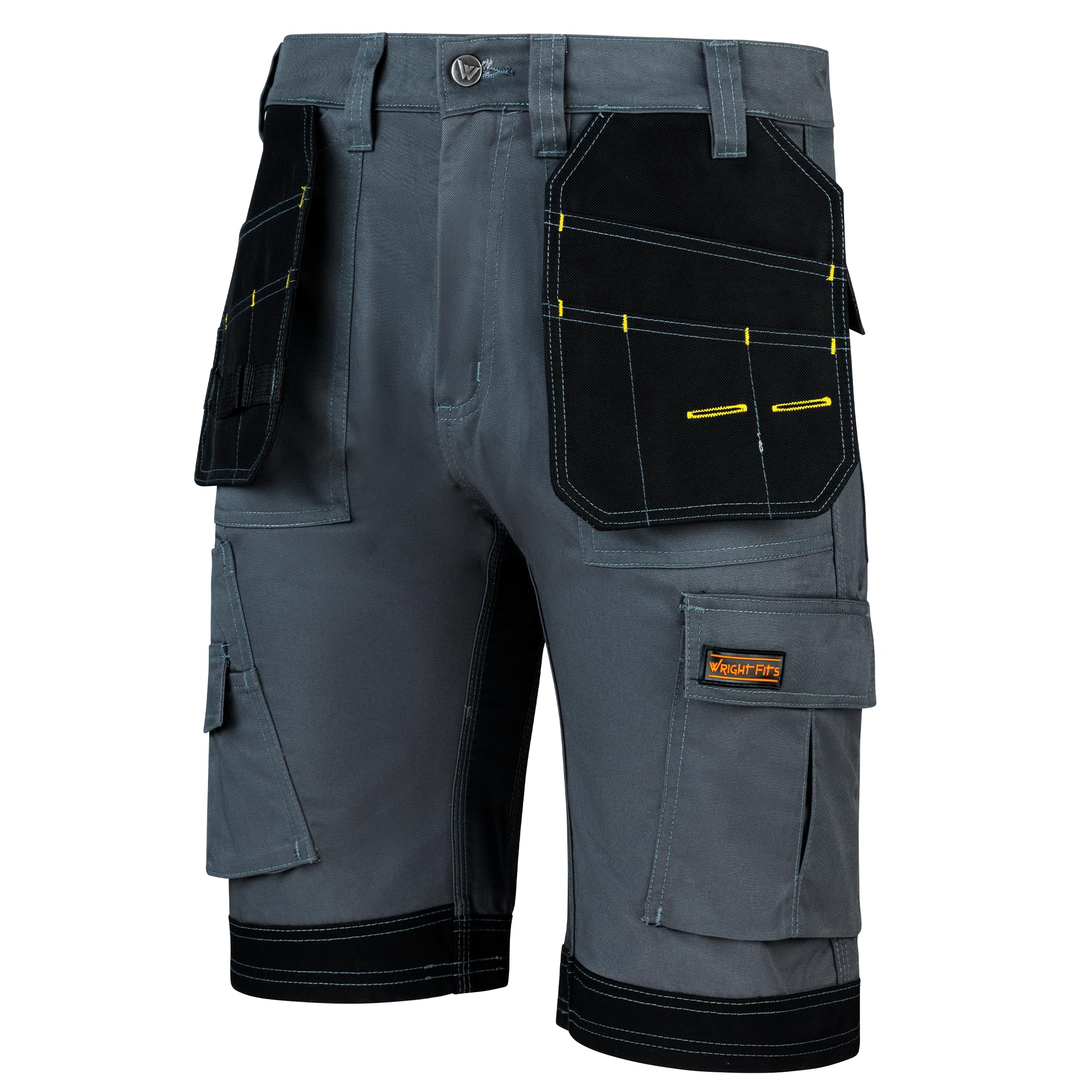 WRIGHT FITS WrightFits Short de Travail Pro Builder pour Hommes - Noir - Short Poches Multiples d'été Cargo de pour travaux Lourds