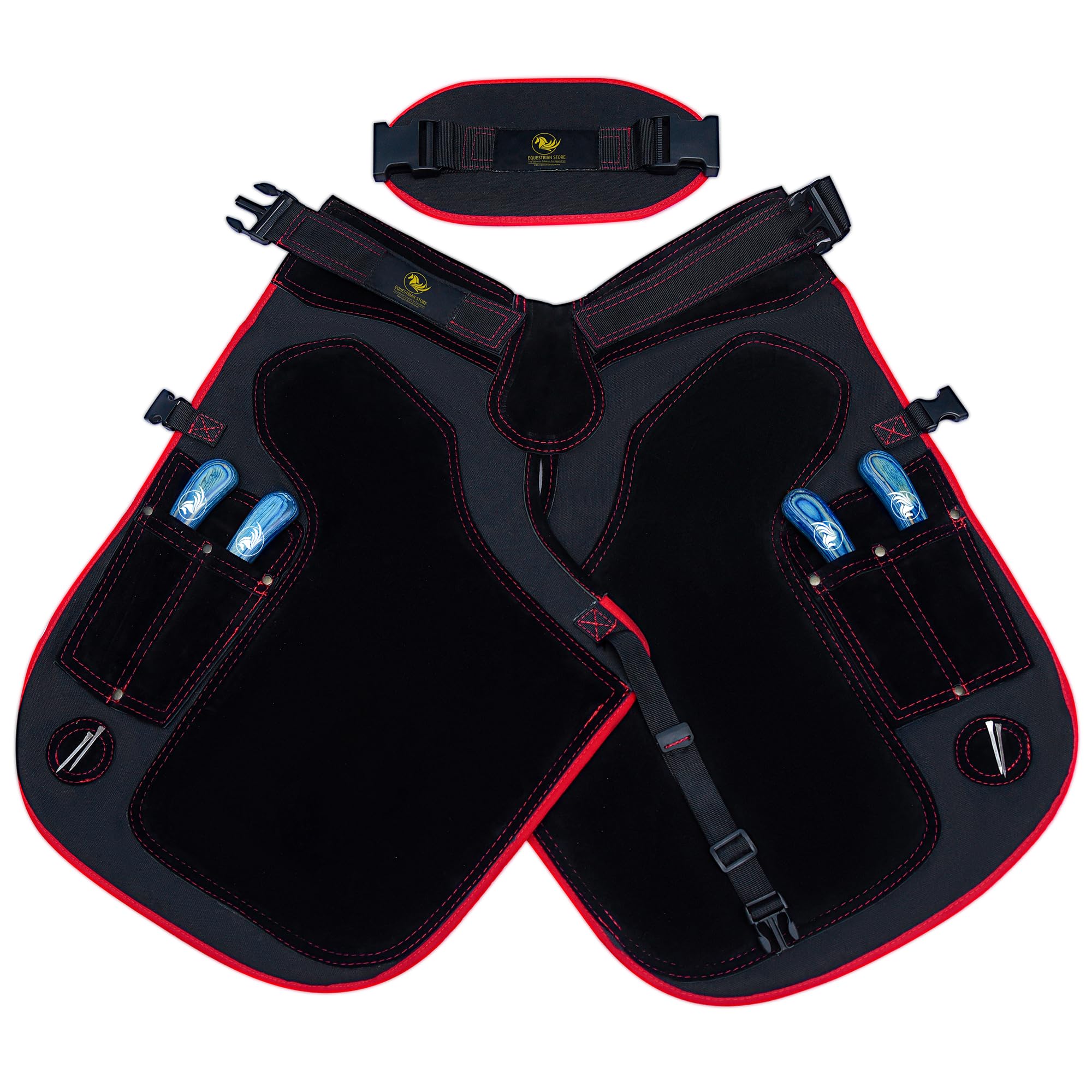 EQUESTRIAN STORE Delantal de herradura de 65 cm, lona de piel de forja premium, delantales de herrador, ante auténtico, delantal para herramientas de herrador, gorras de recorte, cuidado de pezuñas,