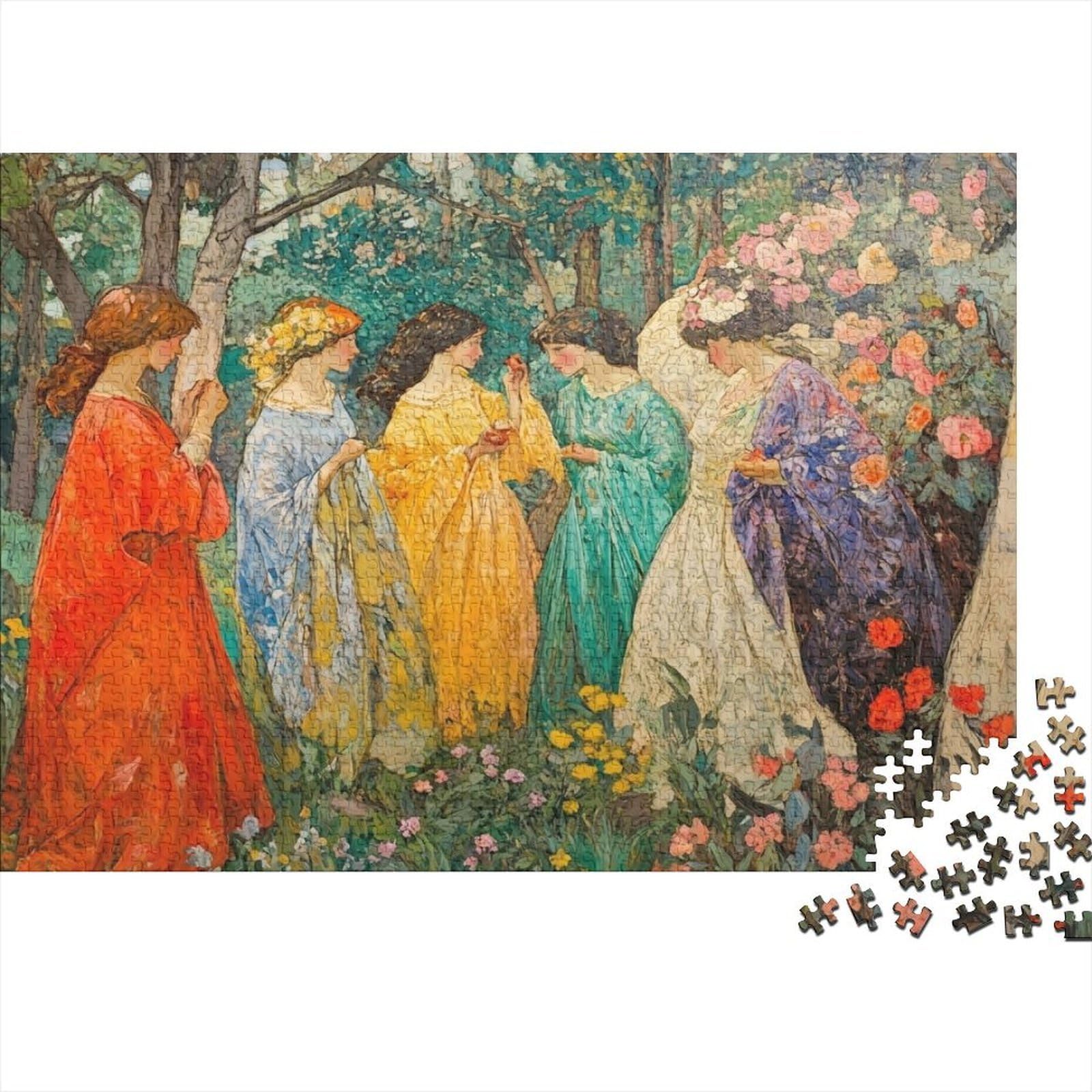 Women in Garden 1000-piece Jigsaw Puzzle Recycled Cardboard Premium Brainteasing High Difficulty Women Flower Garden for Family Interactive Games 38x26cm/1000pcs — image 1