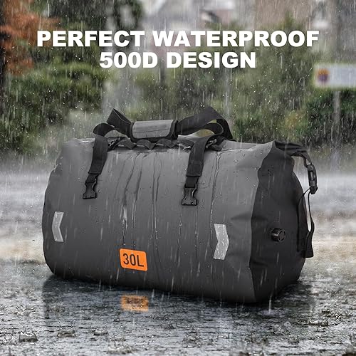 Miniatura 2 de Bolsa seca impermeable, bolsa trasera de motocicleta enrollable de 30 L con válvula de aire y correas de fijación rápida, bolsas de viaje para