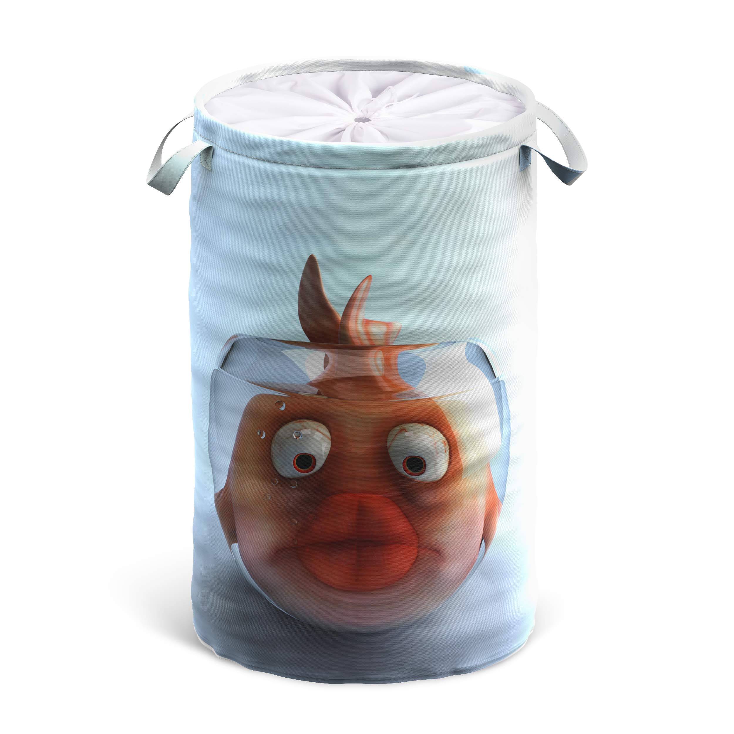 Sanilo Laundry Basket with Lid, Round Storage Container 60 Litres, Foldable Laundry Bin with Handles (Goldfish)