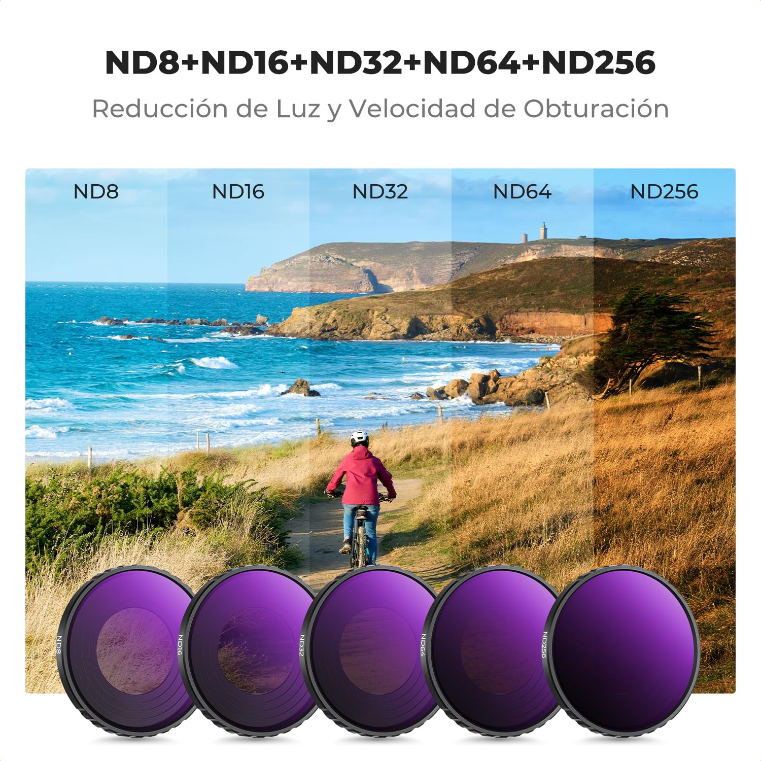 K&F CONCEPT Lote de 6 Filtros ND Compatibles con dji Osmo Action 5 Pro/Action 4, Vidrio Óptico HD Multicapa CPL + ND8 + ND16 + ND32 + ND64 + ND256 Accesorios de Cámara de Acción de Densidad Neutra