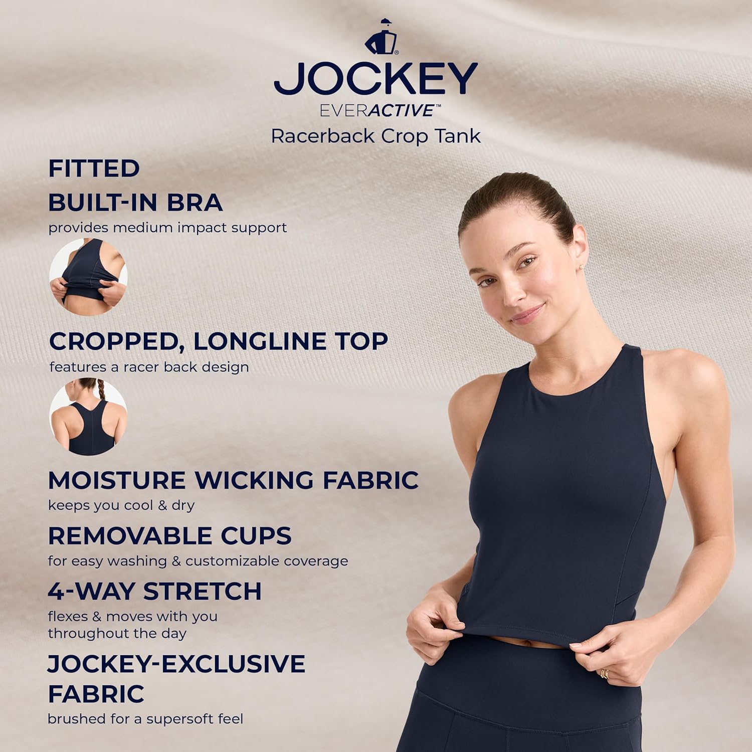 Jockey Women's Activewear EverActive Racerback Crop Tank with Built-in Bra
