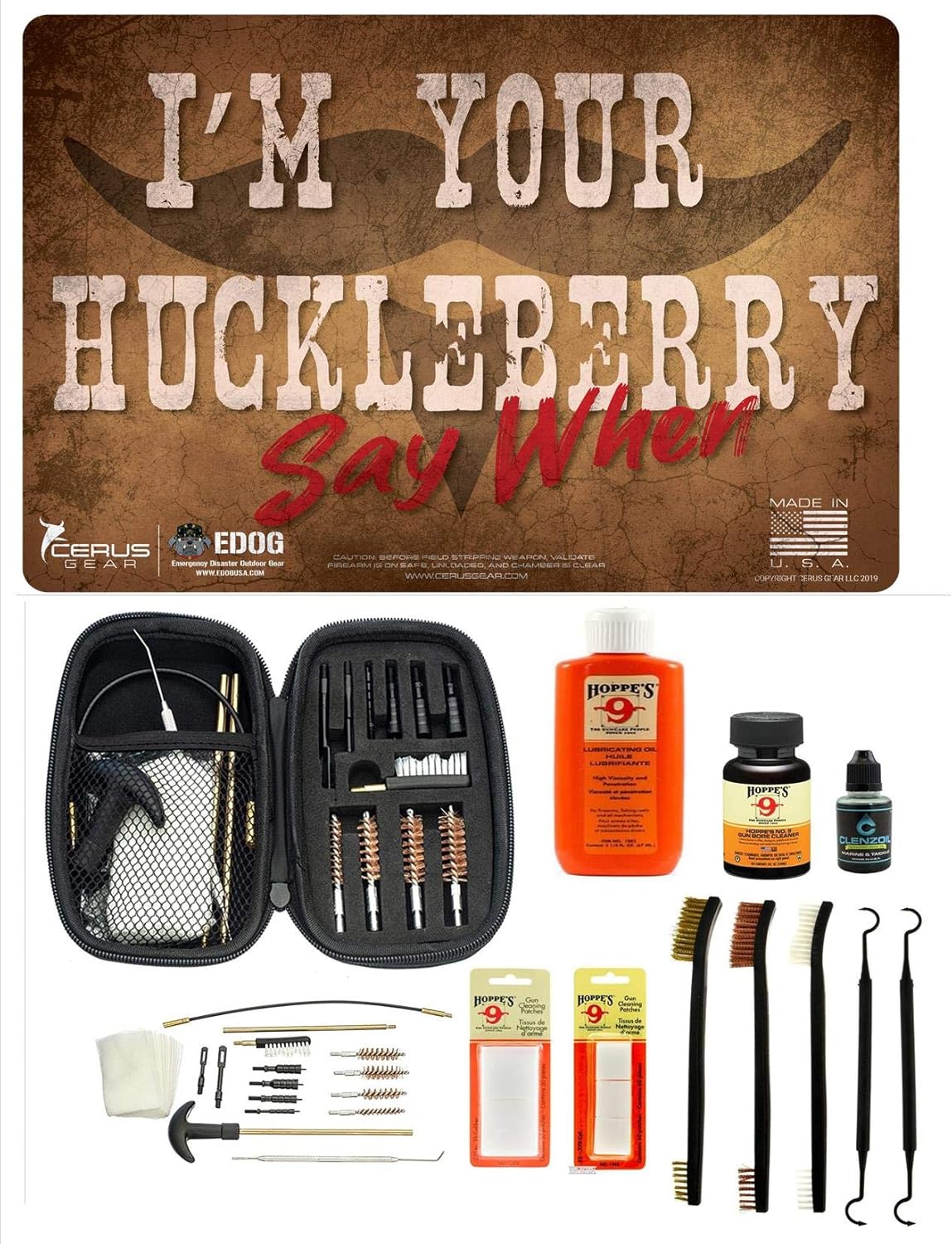 EDOG Range Warrior 27 Pc Gun Cleaning Kit -Featuring Doc Holiday I'm Your Hucklebery Mat, Range Warrior Universal .22 9mm - .45 Kit & Tac Book Accessories Set