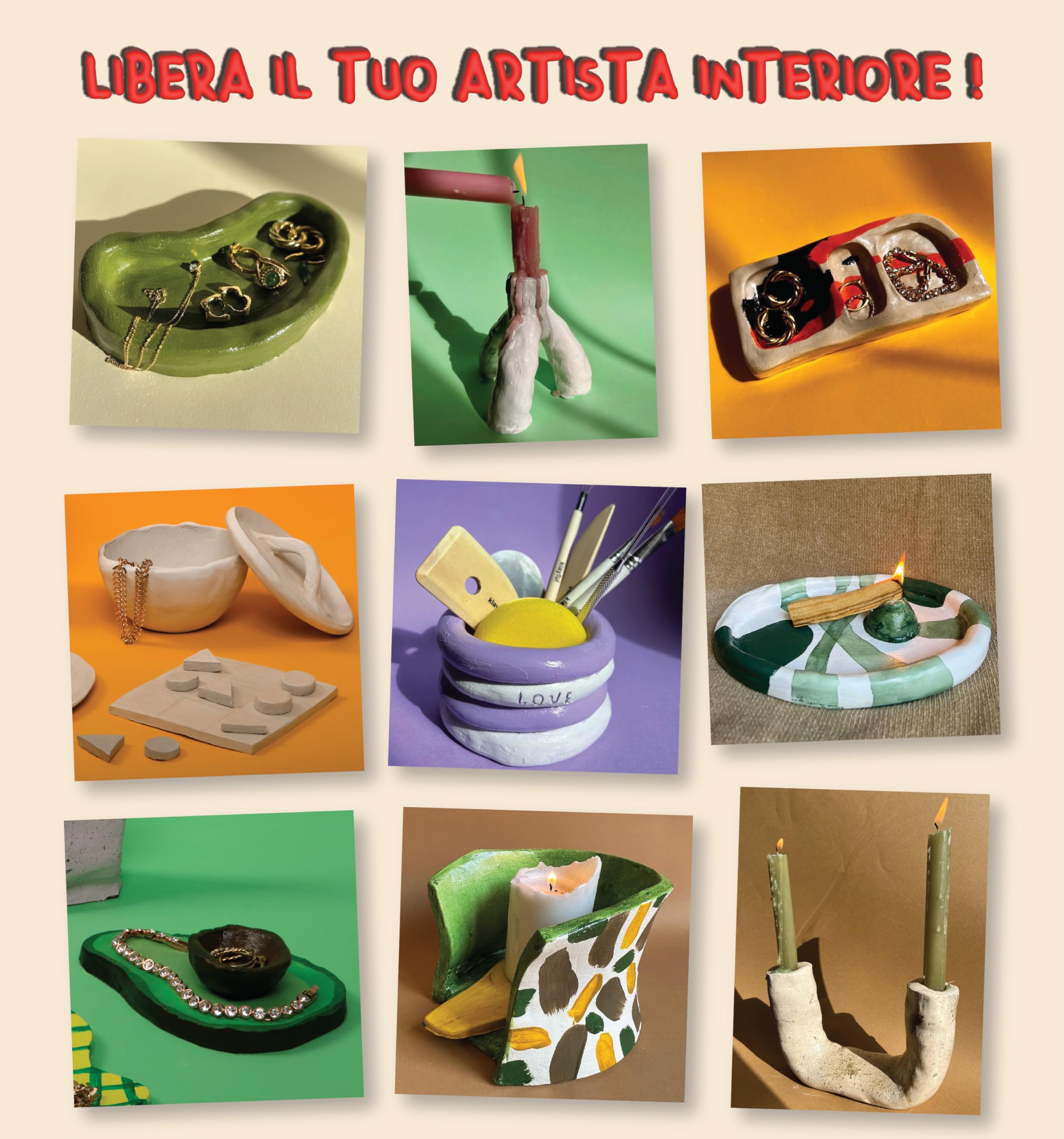 KLAYFUL- Kit Argilla Terracota Senza Cottura 1,5kg per Principianti – Kit Ceramica Fai da Te | Strumenti, Colori Pastello, Pennelli, Smalto, Guida Passo a Passo