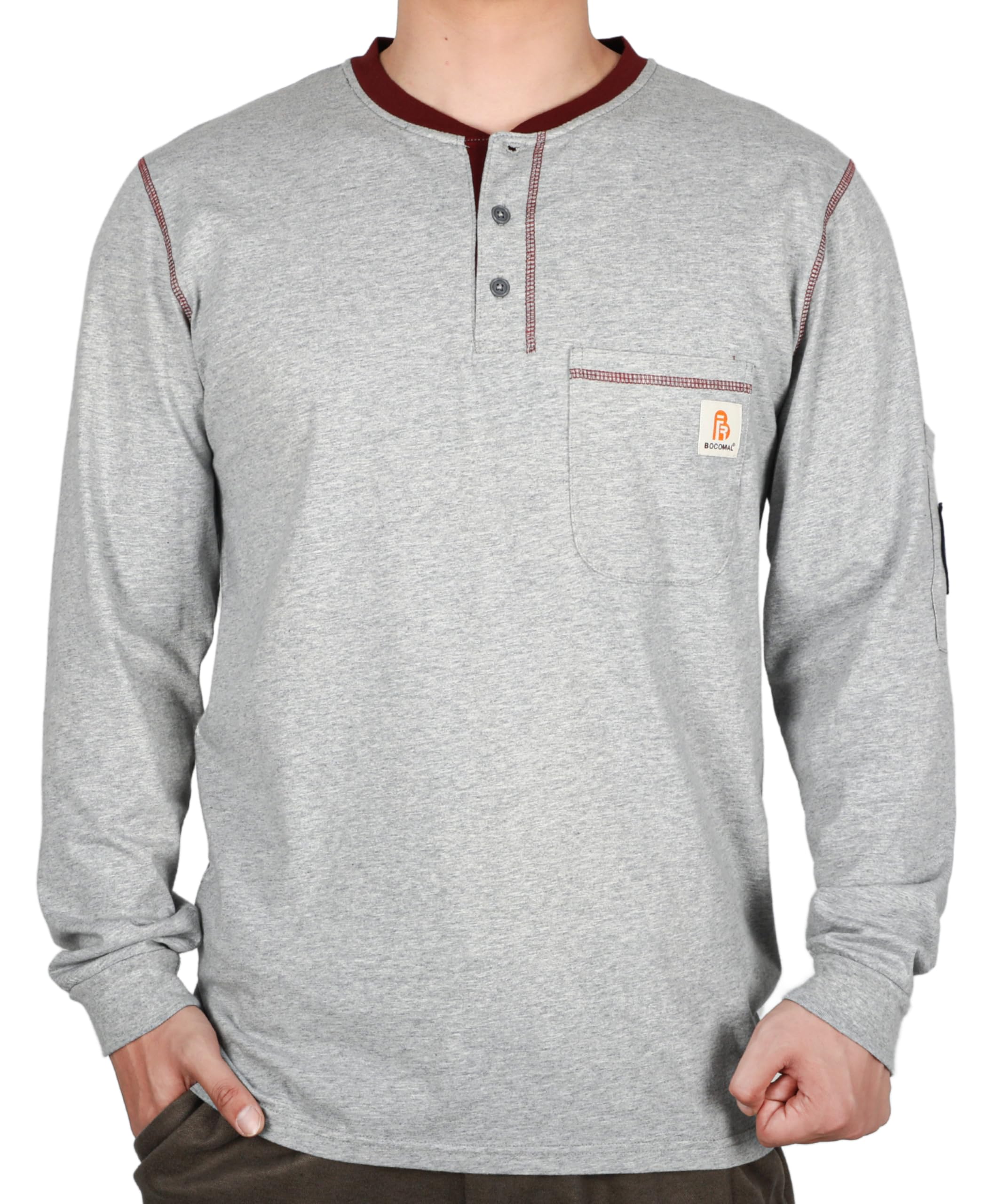 FR Shirts for Men CAT2 5.5oz Long Sleeve Henley Workwear Flame Resistant Fire Retardant Shirt