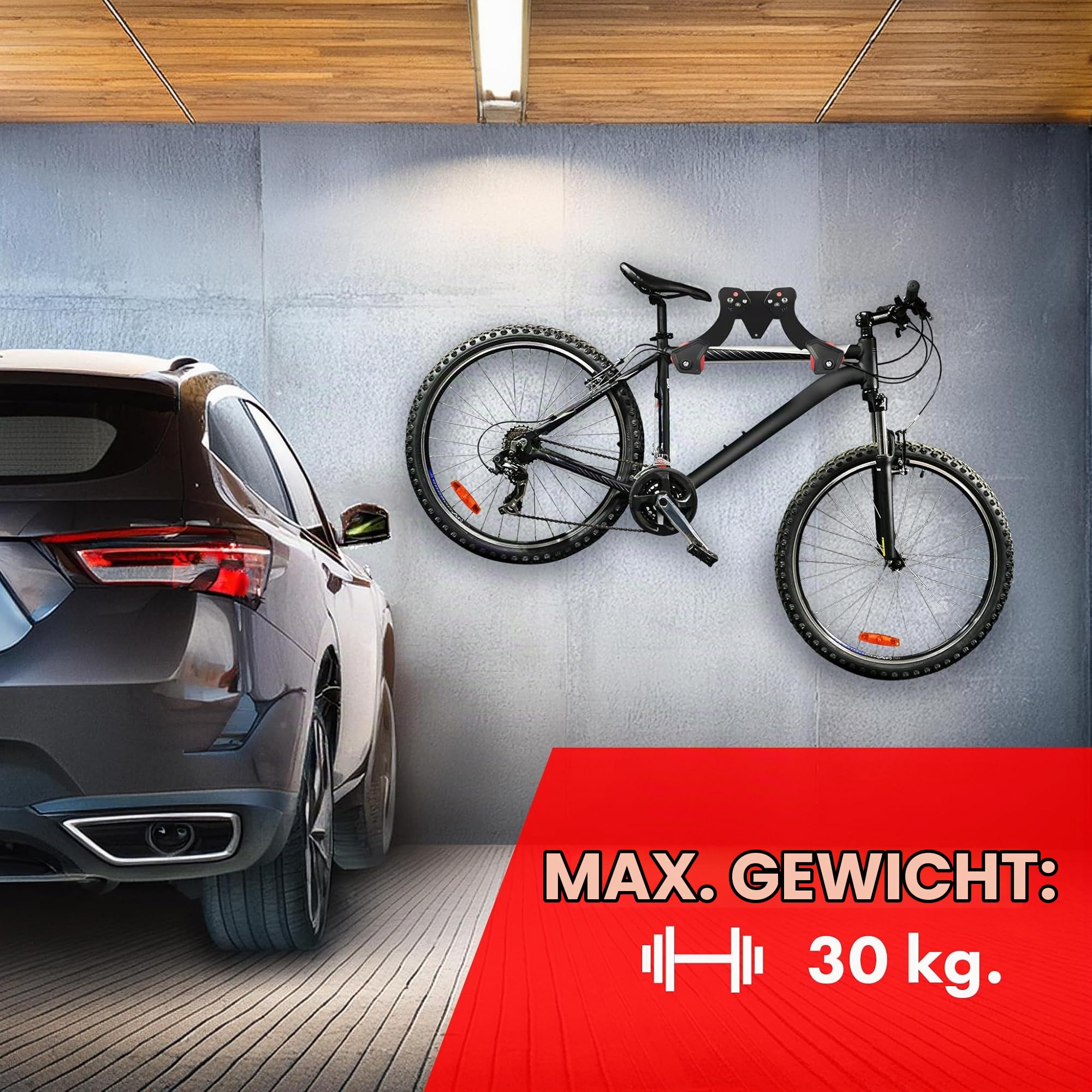 Maclean Fahrrad Wandhalterung, Wandfahrradträger mit 2 Haken | Horizontal Fahrradwandhalterung Fahrradhalter max. Belastung 30kg