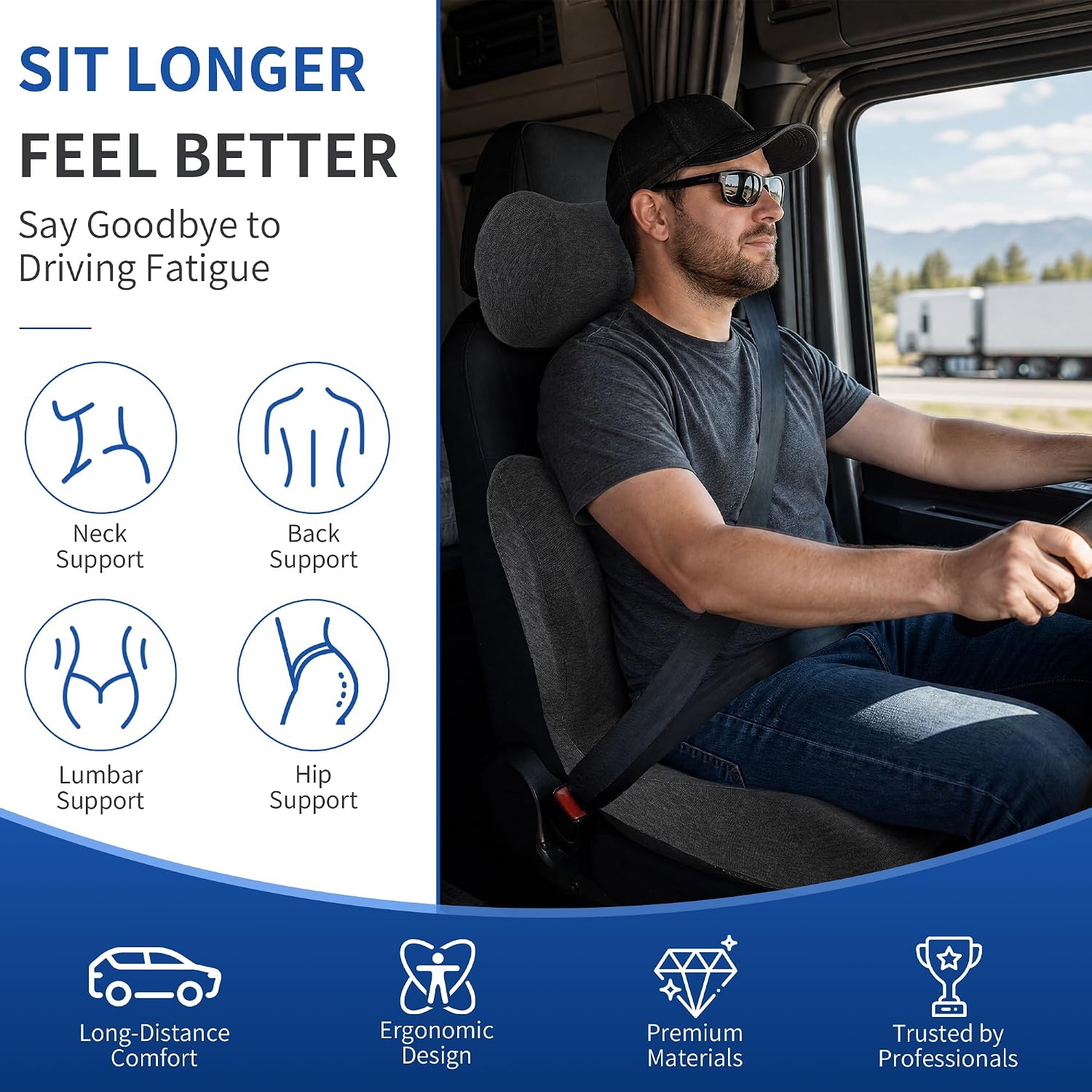 2‑in‑1 Firm Support Truck Driver Seat Cushion for Truck Cab Seats