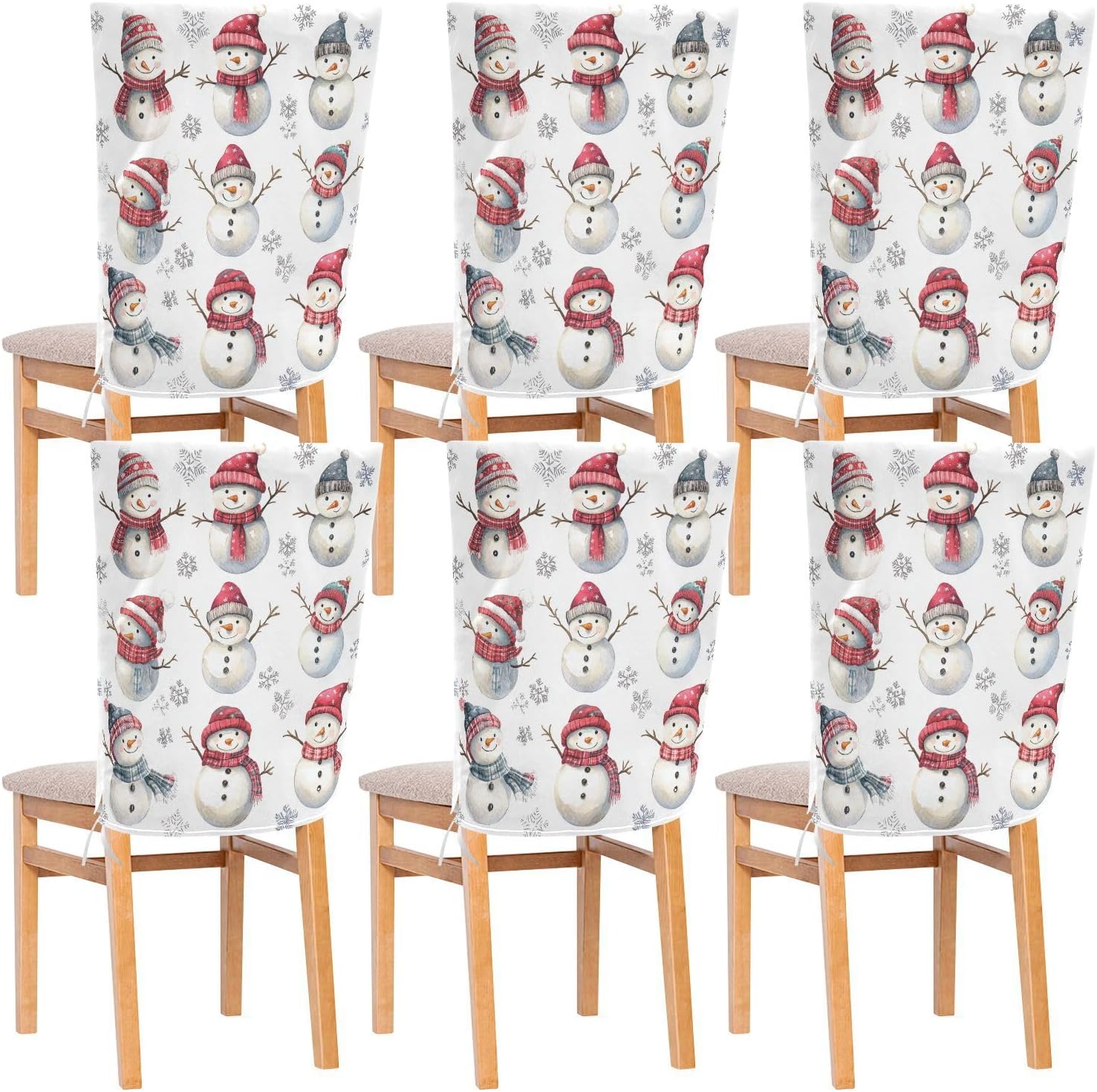 MNSRUU Christmas Snowman Chair Back Cover for Dining Room,Christmas Chair Slipcovers Set of 6, Snowman Chair Cover for Kitchen Hotel Holiday Party Decor,945