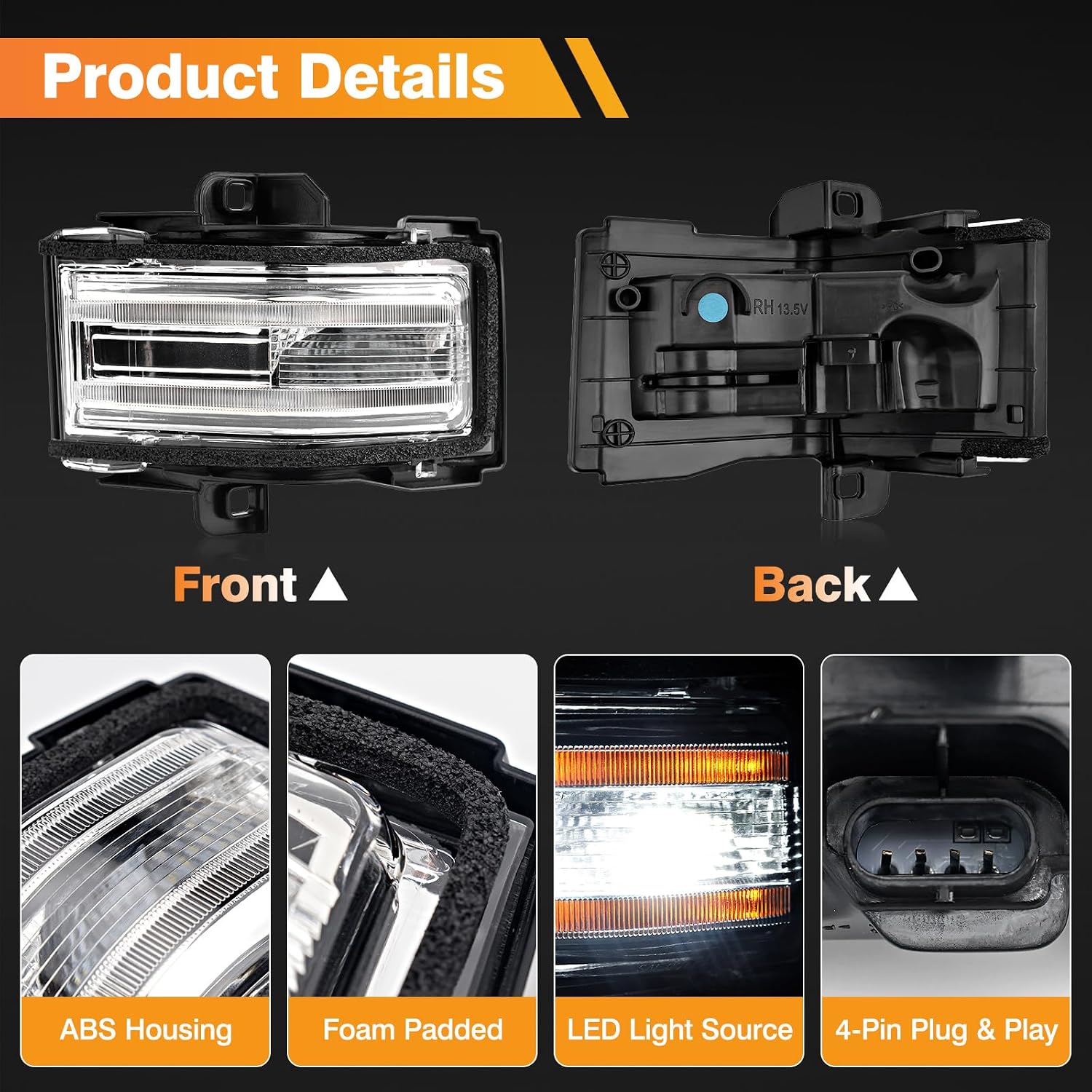 Passenger Side Mirror Turn Signal Light Compatible with 2015-2025 Ford F150 F250 F350 F450 Super Duty, F150 Lightning, Switchback White DRL Amber Indicator for Towing Mirror, FL3Z-13B374-CA