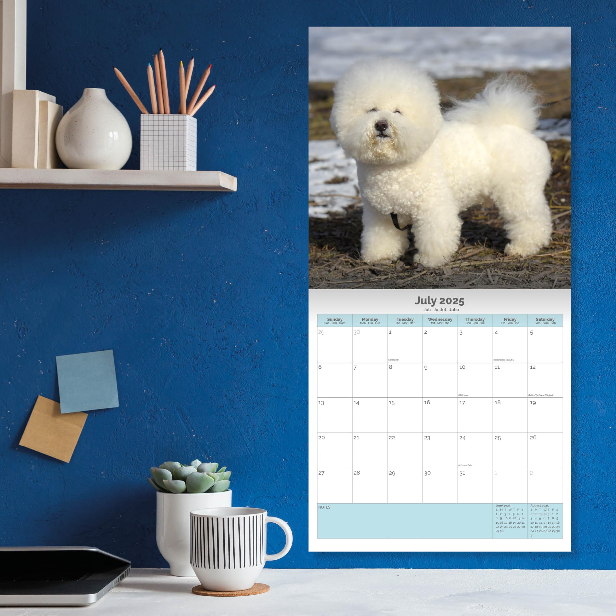 Baker and Bray Bichon Frise Calendar 2026, Large Square Wall Calendar With Organisational Stickers, 16 Month - Image 4