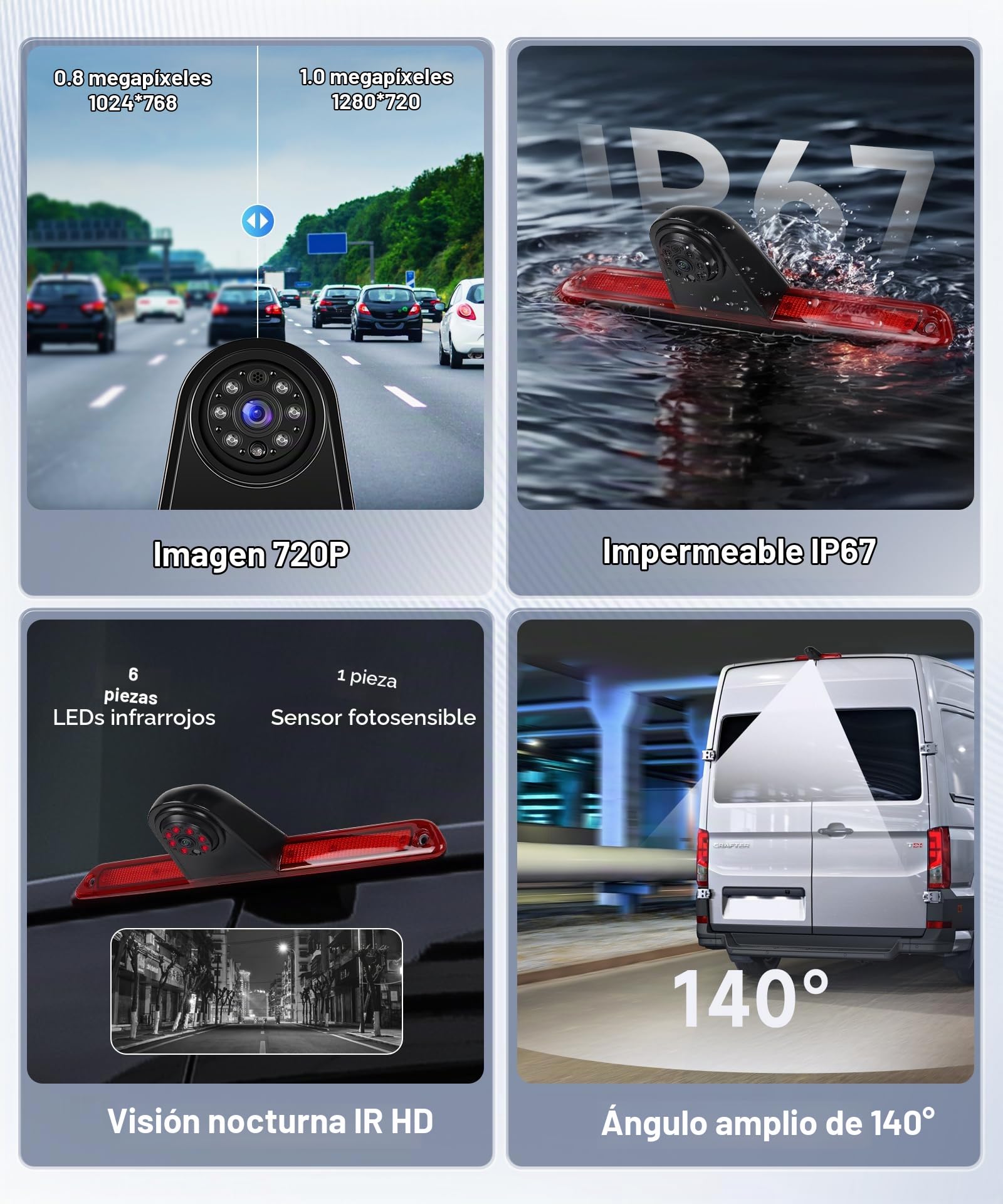 Hodozzy Cámara de Visión Trasera para Mercedes Sprinter 2006-2019, Cámara para Tercera Luz de Freno, Visión Nocturna por IR, Resistente al Agua IP67, con Línea de Marcha Atrás
