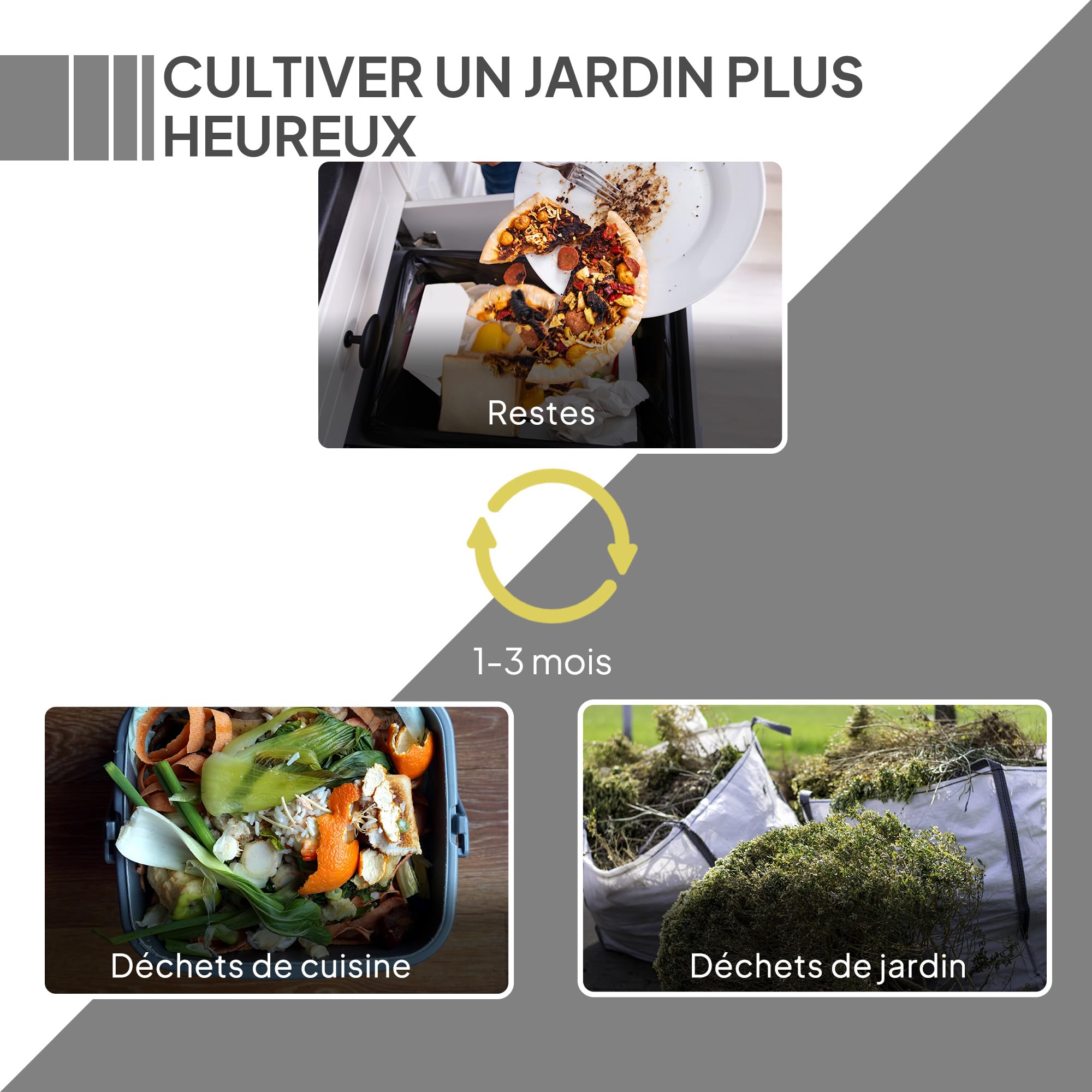 Outsunny Composteur de Jardin 450 L, bac composteur pour Jardin en polypropylène, 80 aérations et 2 Portes coulissantes, léger et Robuste, Noir