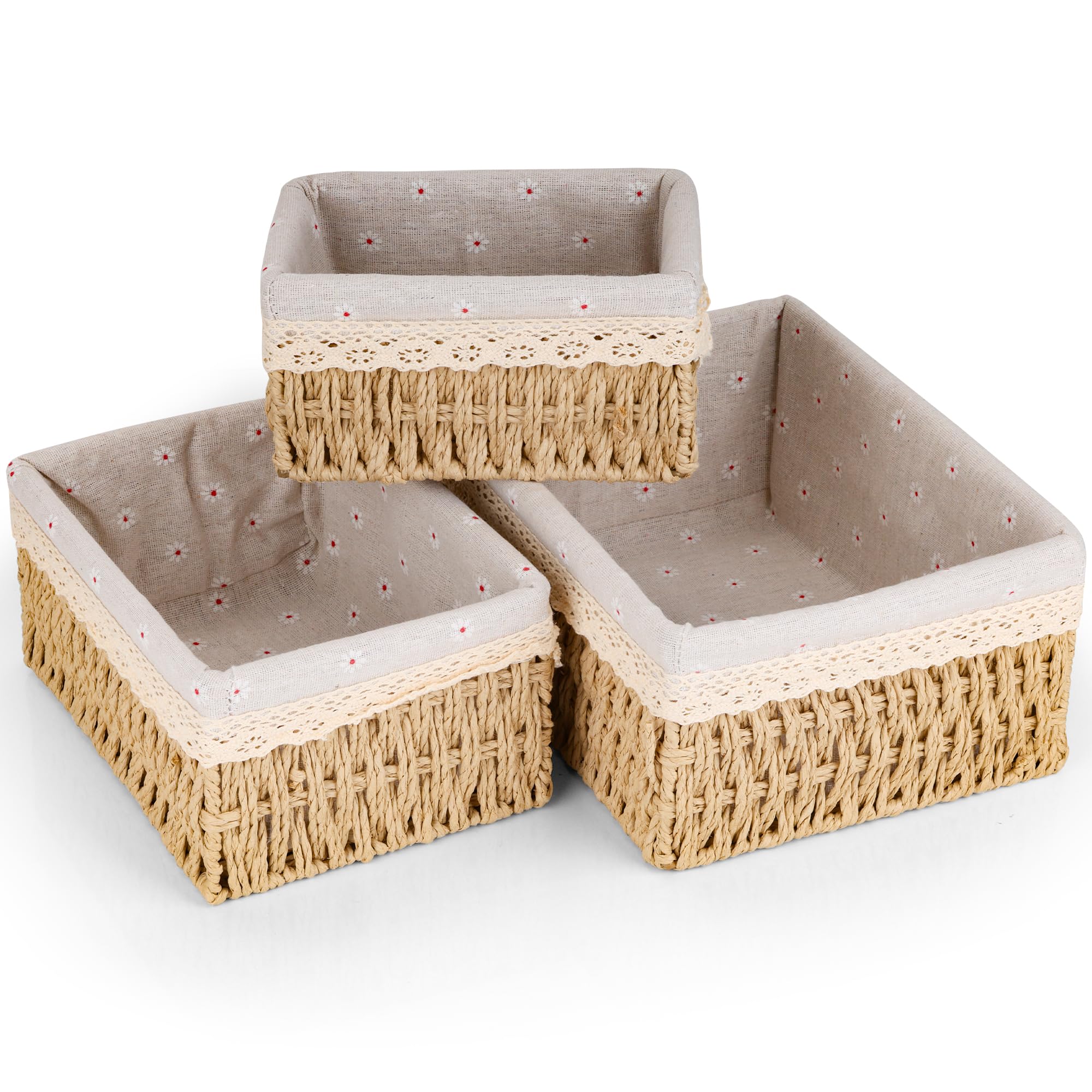 WeeGoo 3 Pcs Storage Baskets, 3 Sizes Wicker Bathroom Basket