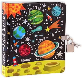 Outer Space Lock and Key Diary for Boys and Girls, 208 Lined Pages