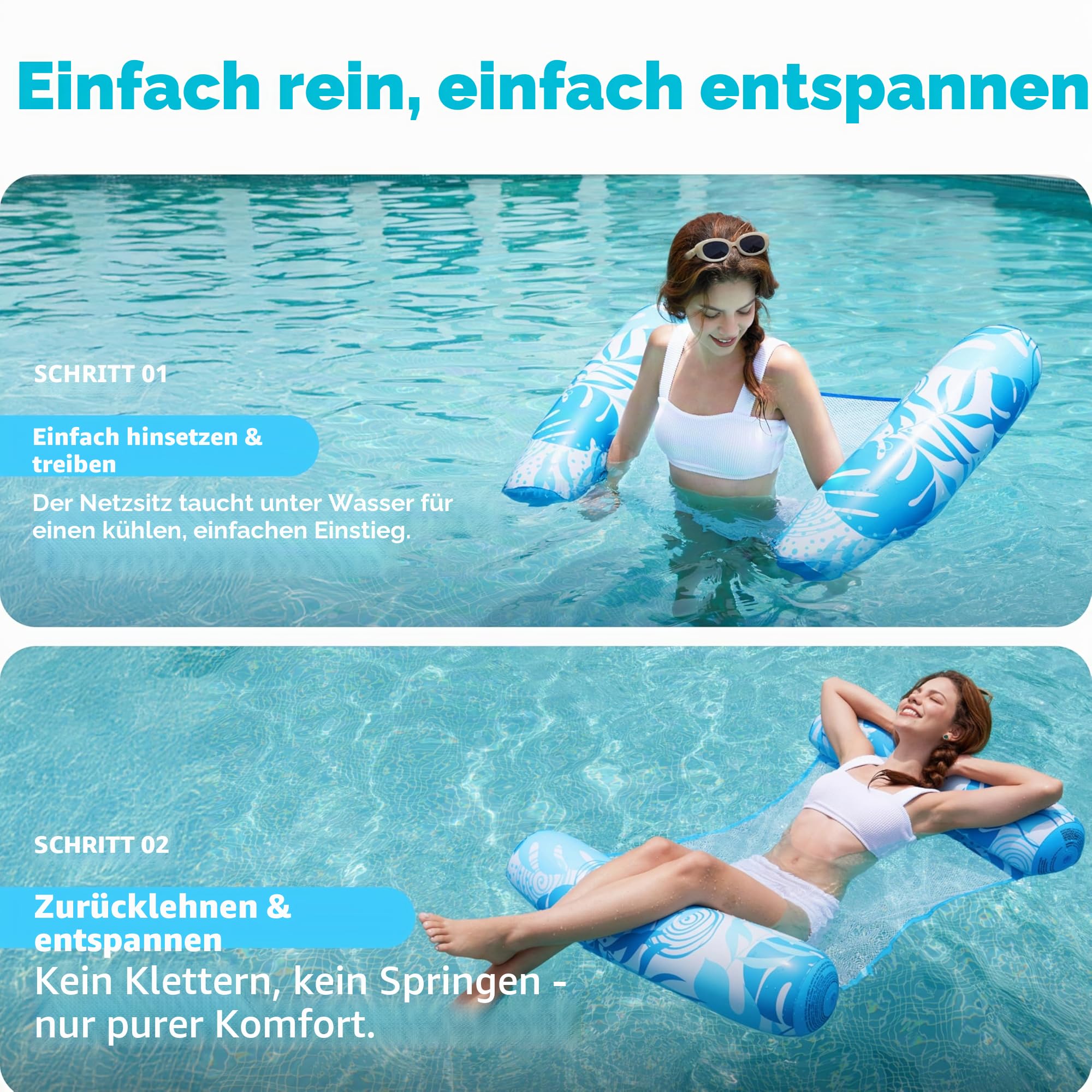 Sloosh 2 Packungen Hängematte Pool Floats Erwachsene, 4 in 1 Mehrzweck Aufblasbare Pool Floats PVC Wasser Hängematte Lounge Floaties