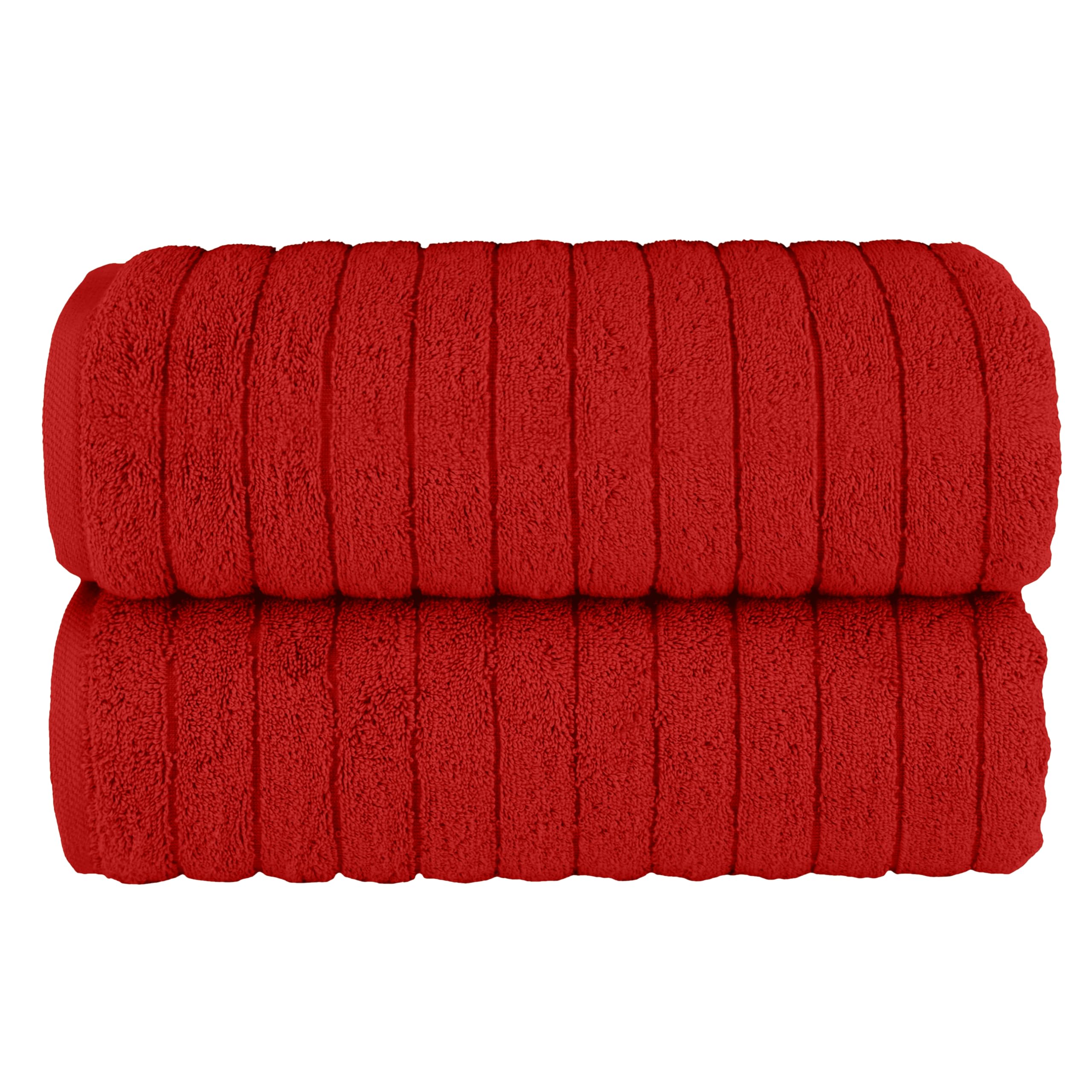 Elegant Comfort 100% Turkish Cotton Corduroy Ribbed Luxury Soft 2 Pack Bath Towels 27 x 54 Inch - Ultra Plush, Absorbent, Quick Dry, Hotel Spa Quality Towels for Bathroom Essentials, Red