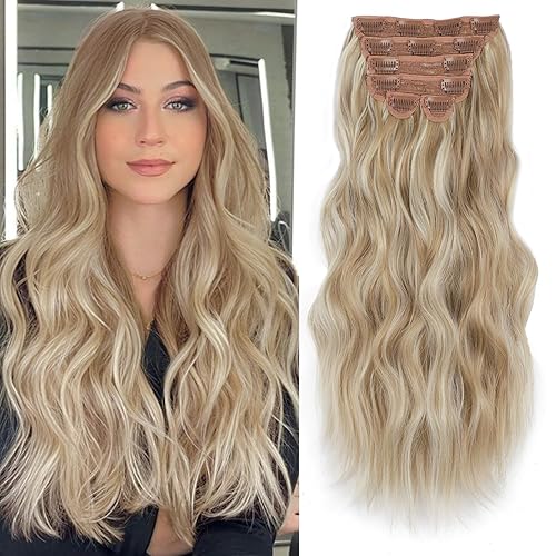 Miniatura 6 de Vigorous Extensiones de cabello sintético con clip, color negro y borgoña, mezcla de extensiones de cabello sintético suave de 20 pulgadas,