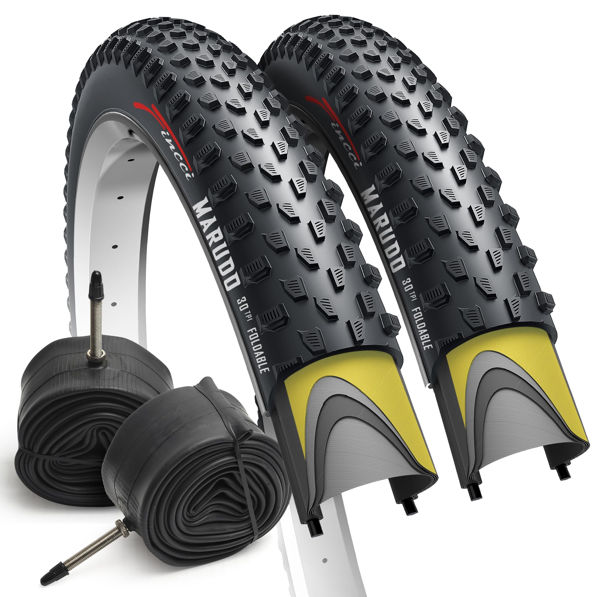 Fincci MTB 29 x 2.10 Mountain Bike Tires with 29 inch Bike Tire Tube Presta/Schrader Valve - Foldable Kevlar Tires 52-622 with 1mm Puncture Resistant