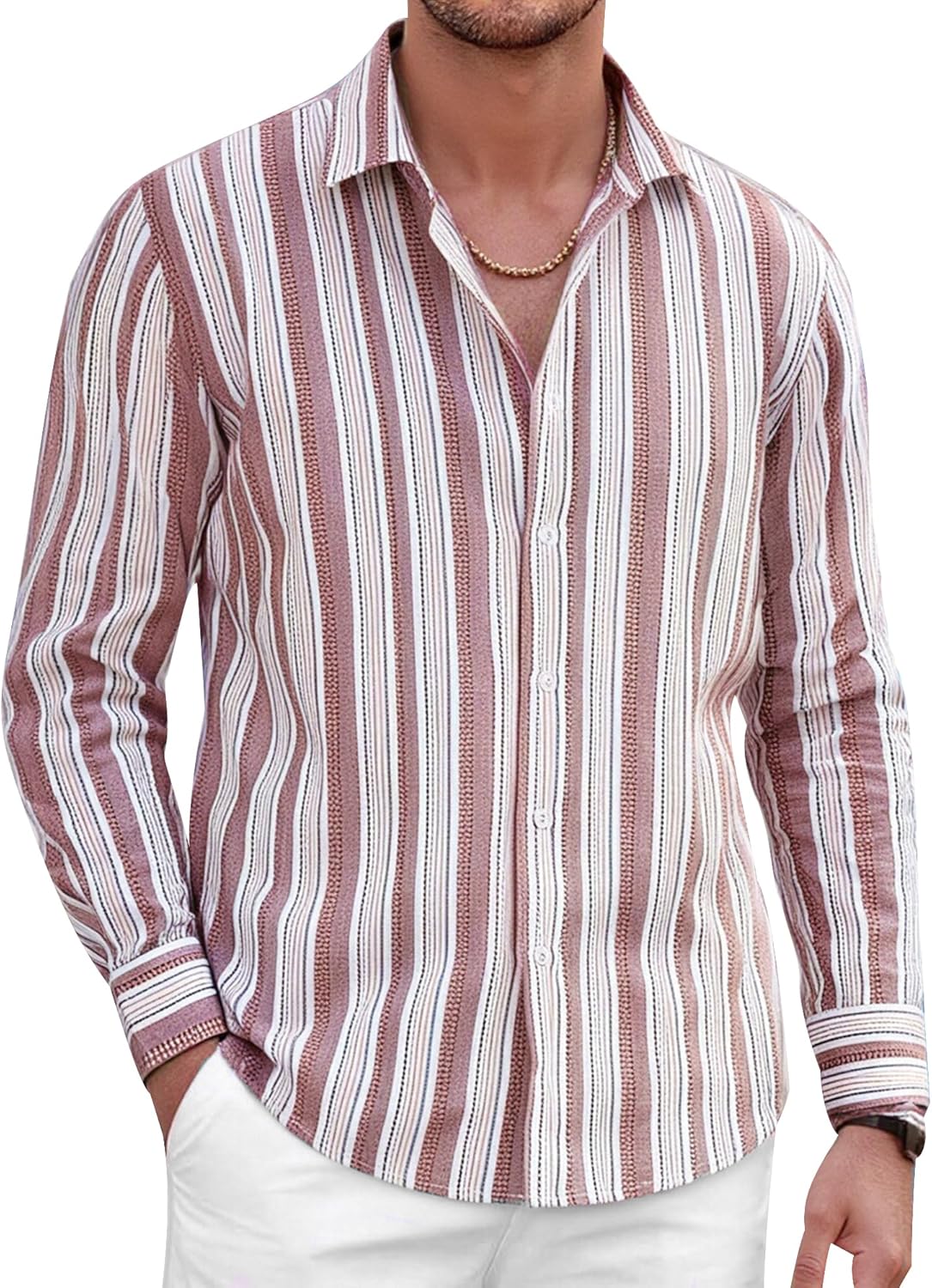 Alex Vando Mens Linen Long Sleeve Casual Button Down Shirt for Men Beach Wedding Shirts