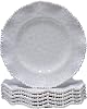Beaded Melamine Dinner Plates, Set of 6, 11-inch Elegant Scalloped Rim Big Salad/Dessert Plates Sets, Ruffle edge With Beading Kitchen Plate for Indoor/Outdoor Use, Cream Marble Design