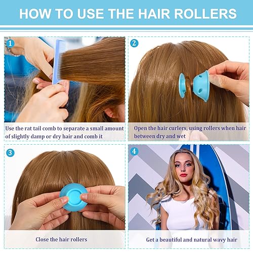 Miniatura 4 de JULBEAR 60 rodillos mágicos de cabello azul marino sin calor, con 2 peines, incluye 30 rizadores grandes durante la noche, 30 rizadores de silicona