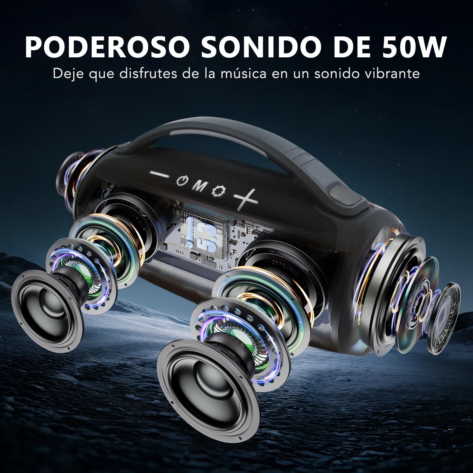 EASY SPEED Altavoz Bluetooth Potente 5.3,Altavoces Bluetooth Impermeable,Conexiones USB (Tipo-C), Aux, Radio FM,Alcance 10 Metros,para Exterior,Negro