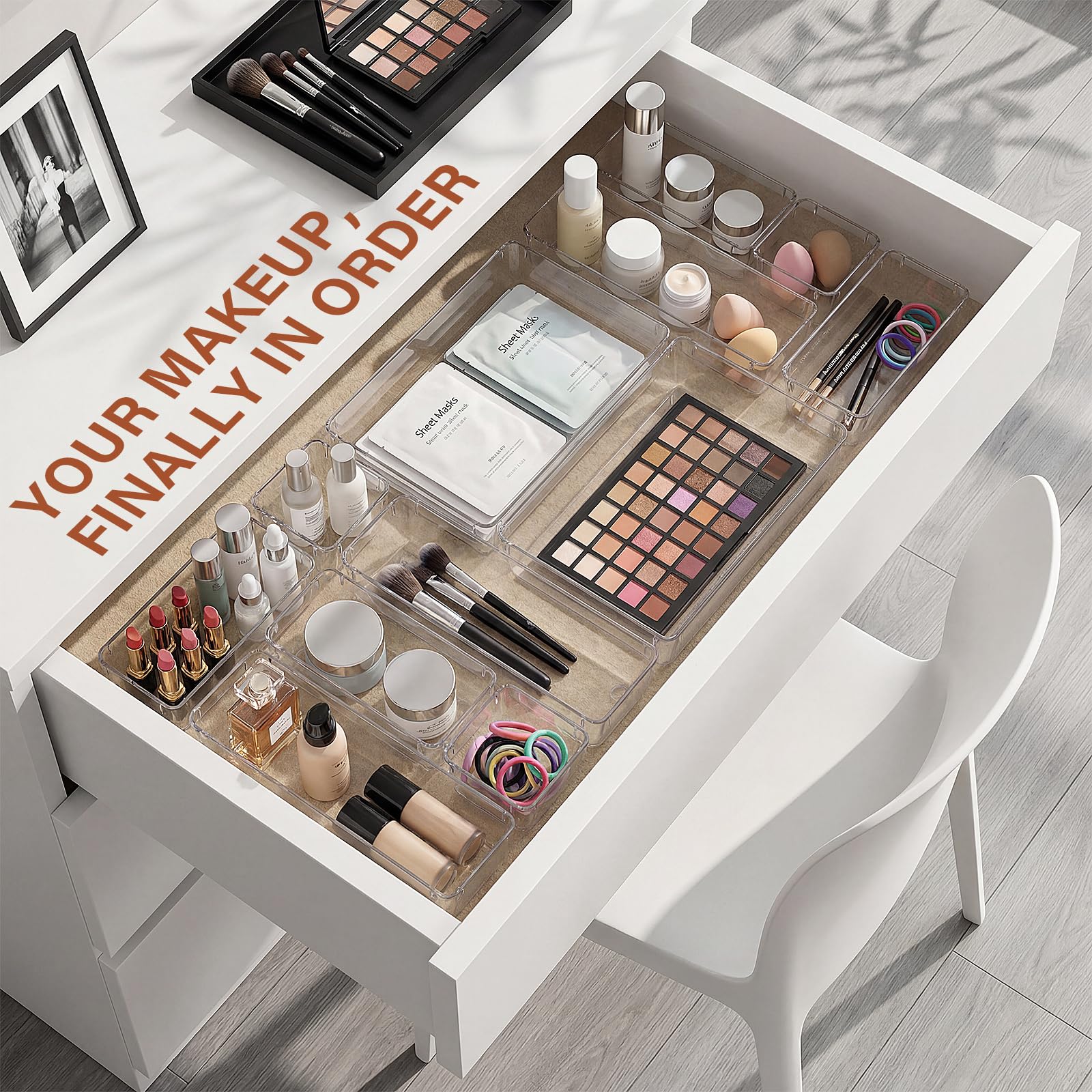 Hymony Organizadores de Cajones 15 Piezas con 4 Tamaños, Organizador de Maquillaje para Tocador, Cajas Transparentes para Escritorio y Baño — view 3