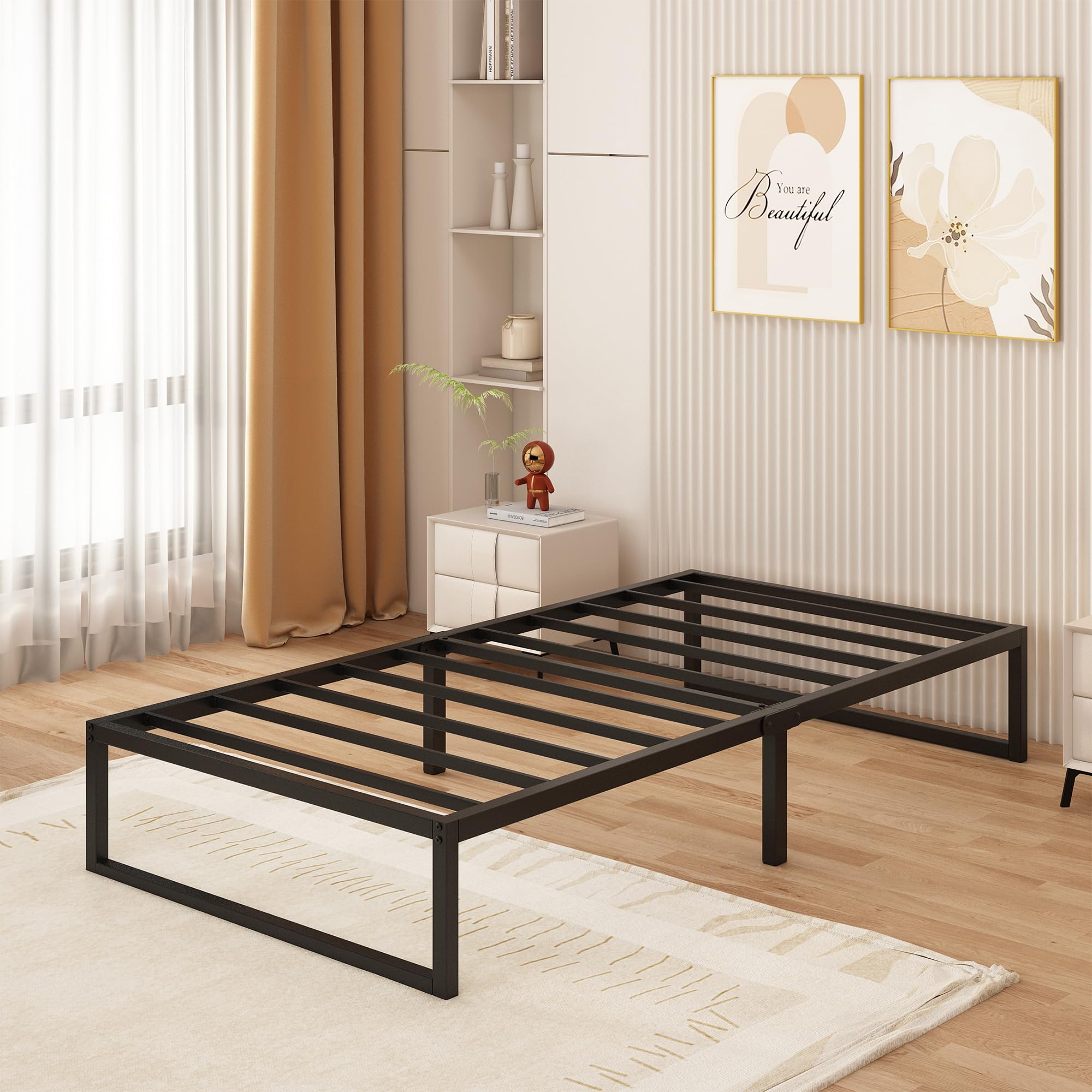 Yicensen Struttura Letto Singola 80x190 cm, Struttura Letto in Metallo, Supporto Solido, Facile da Montare, Design Silenzioso, Stile Moderno e Minimalista, Altezza 36 cm, Nero