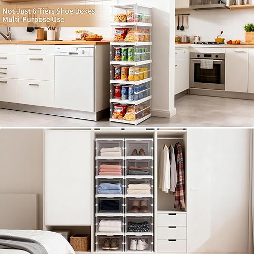 Miniatura 6 de Organizador de almacenamiento de zapatos plegable transparente, sin montaje, caja de zapatos de 6 niveles con puerta totalmente transparente