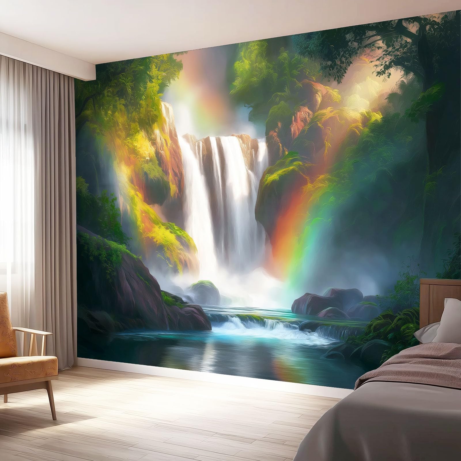 Cascade fantastique décor mural intissé vert : transformez votre entrée en nature