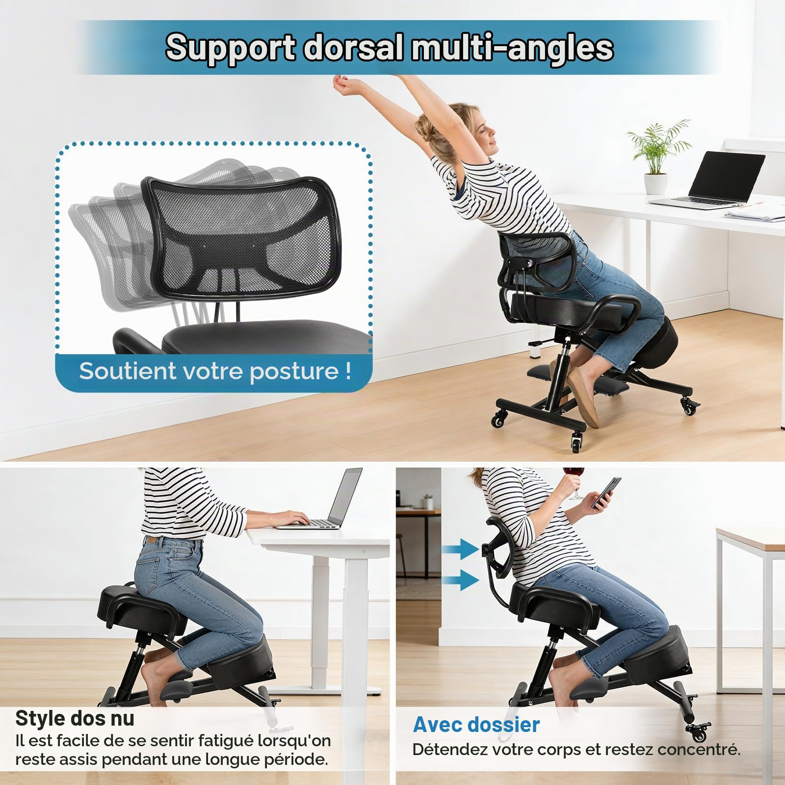 Generisch Chaise de bureau ergonomique avec pédales, hauteur réglable et soutien lombaire pour banques et salles de conférence, bureaux, amélioration de la posture
