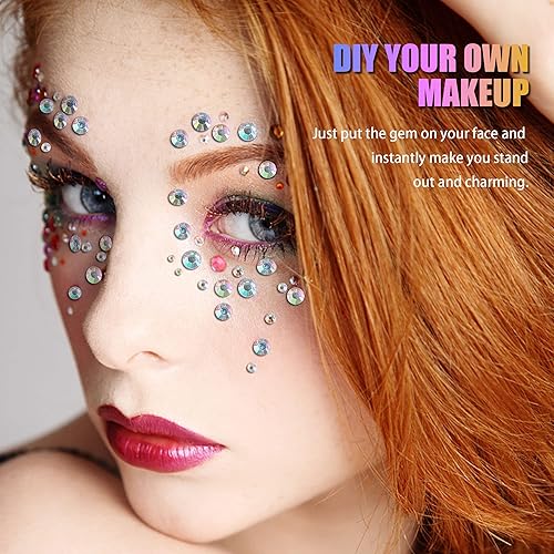 Miniatura 4 de SAOROPEB 5 hojas de gemas para la cara, calcomanías autoadhesivas para ojos, cuerpo y uñas, diamantes de imitación de cristal arcoíris para mujeres,