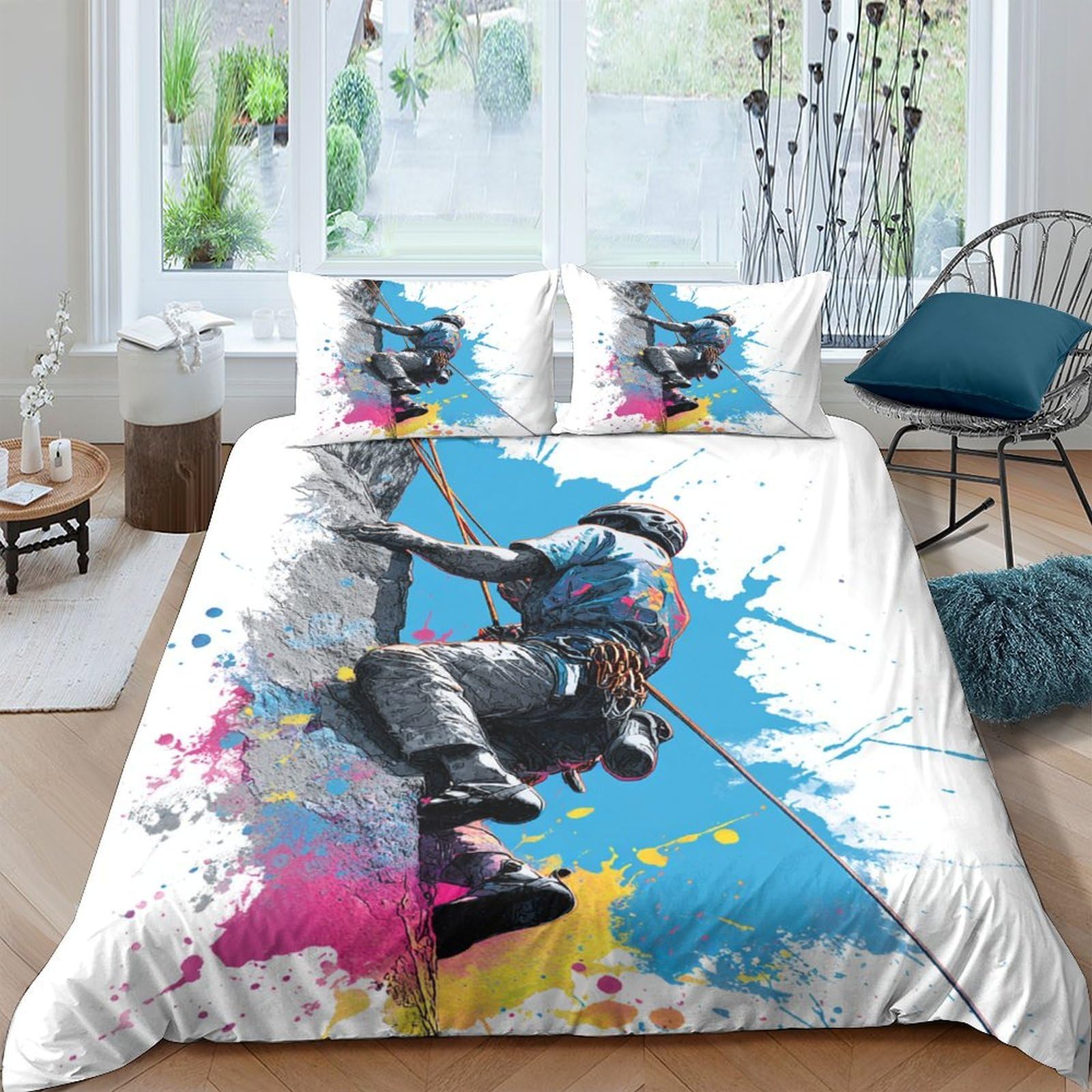 Ctjqhvkz Style-5 3D Printed Graffiti Climbing Fitted Sheet Microfiber Soft Bright Street Art Mattress Cover For Bedroom Dorm Decor Single（135X200cm）
