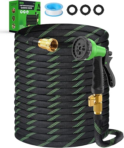 150ft Garden Hose, Non-Expandable Water Hose with 8 Function Spray Nozzle, Lightweight, Knik-Free, Burst-Resistant, Durable & Flexible 3/4" Garden Hose for Lawn, House Cleaning, Car Washing