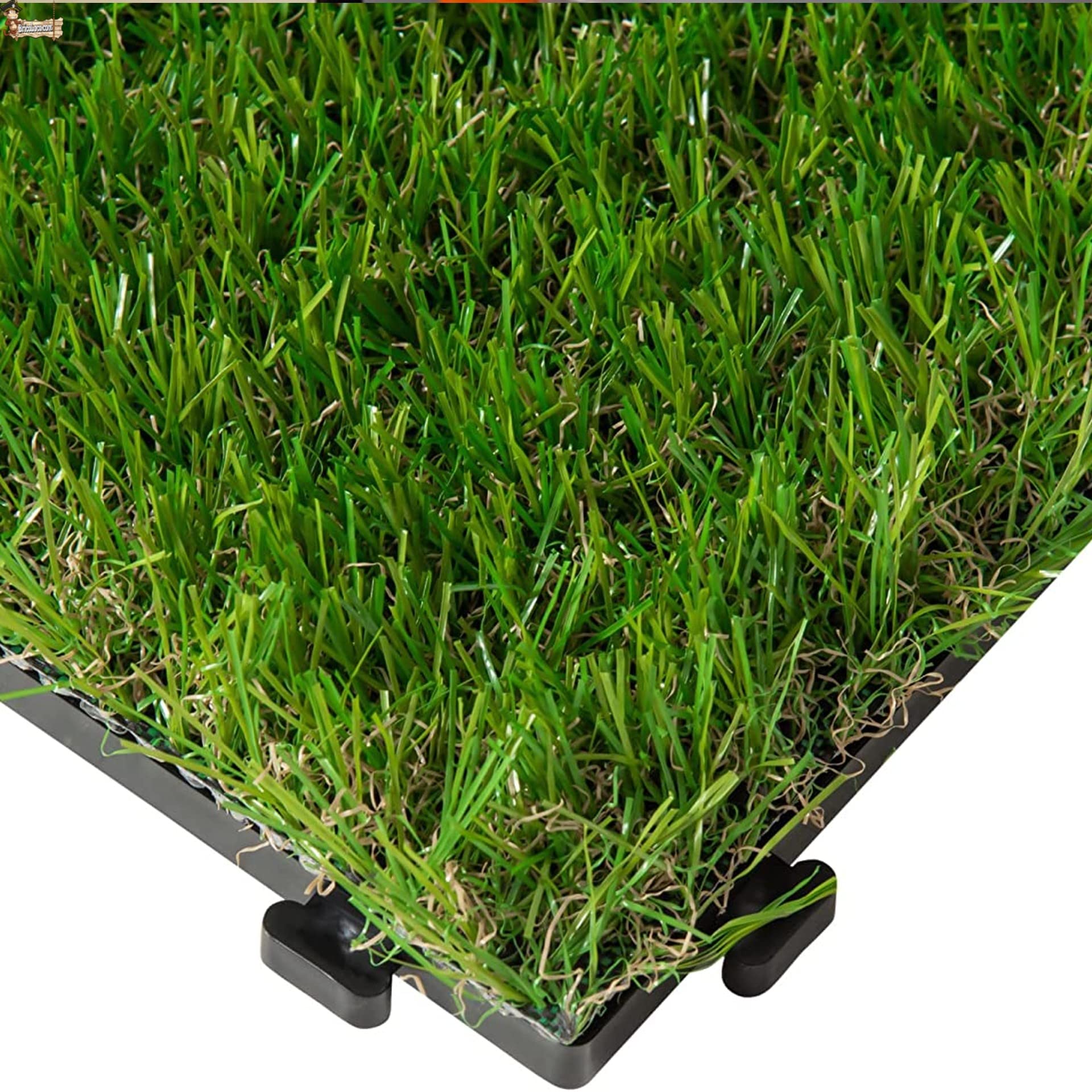BricoLoco.com Lot de 6 dalles extérieures en plastique gazon artificiel. 30 x 30 cm. Embrassable. Pas de ruban adhésif double adhésif, colle, piquets ou clous. Jardin, terrasse, cour.