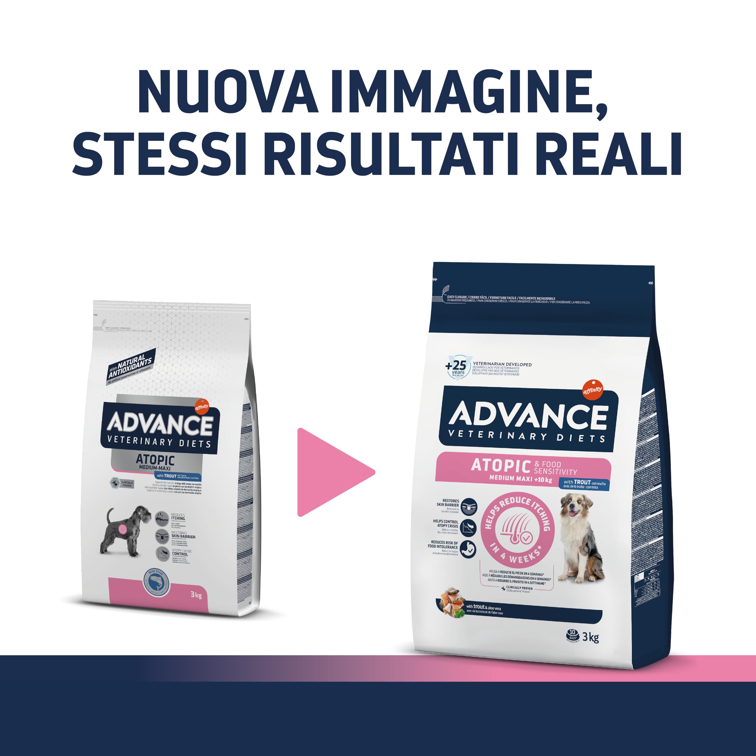 Advance Veterinary Diets - Atopic Medium-Maxi - Cibo per Cani con Problemi di Dermatite Atopica con Trota - 3kg