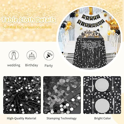 Miniatura 3 de B-COOL Mantel rectangular de lentejuelas negras de 50 x 102 pulgadas, mantel rectangular con purpurina para decoración de fiesta de Navidad y Año
