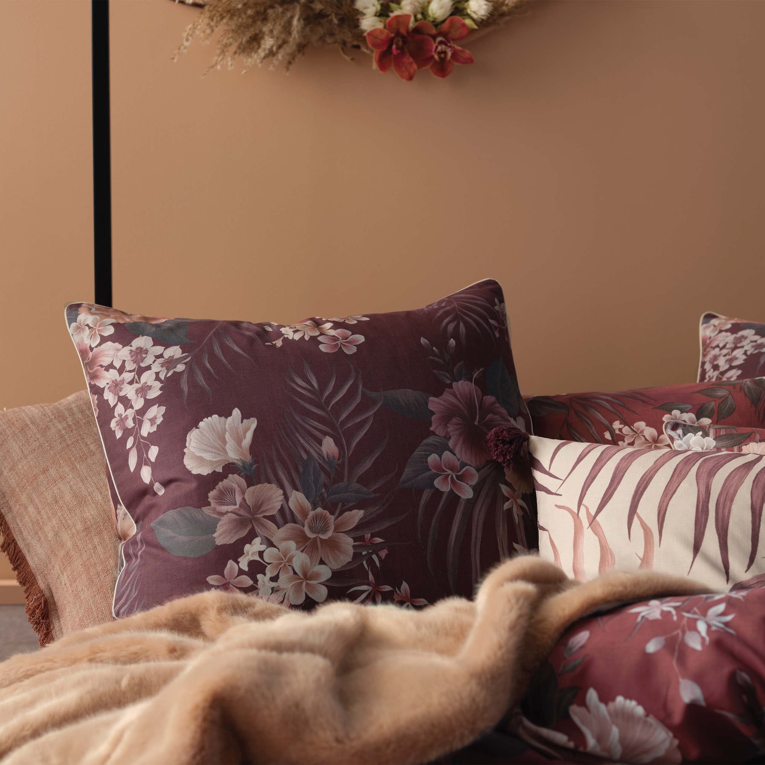 Linen House Federa Cuscino Taira 65x65 Cm - Multicolore (Rabarbaro/Moka/Argilla) - 100% Cotone Con Chiusura A Busta - 2