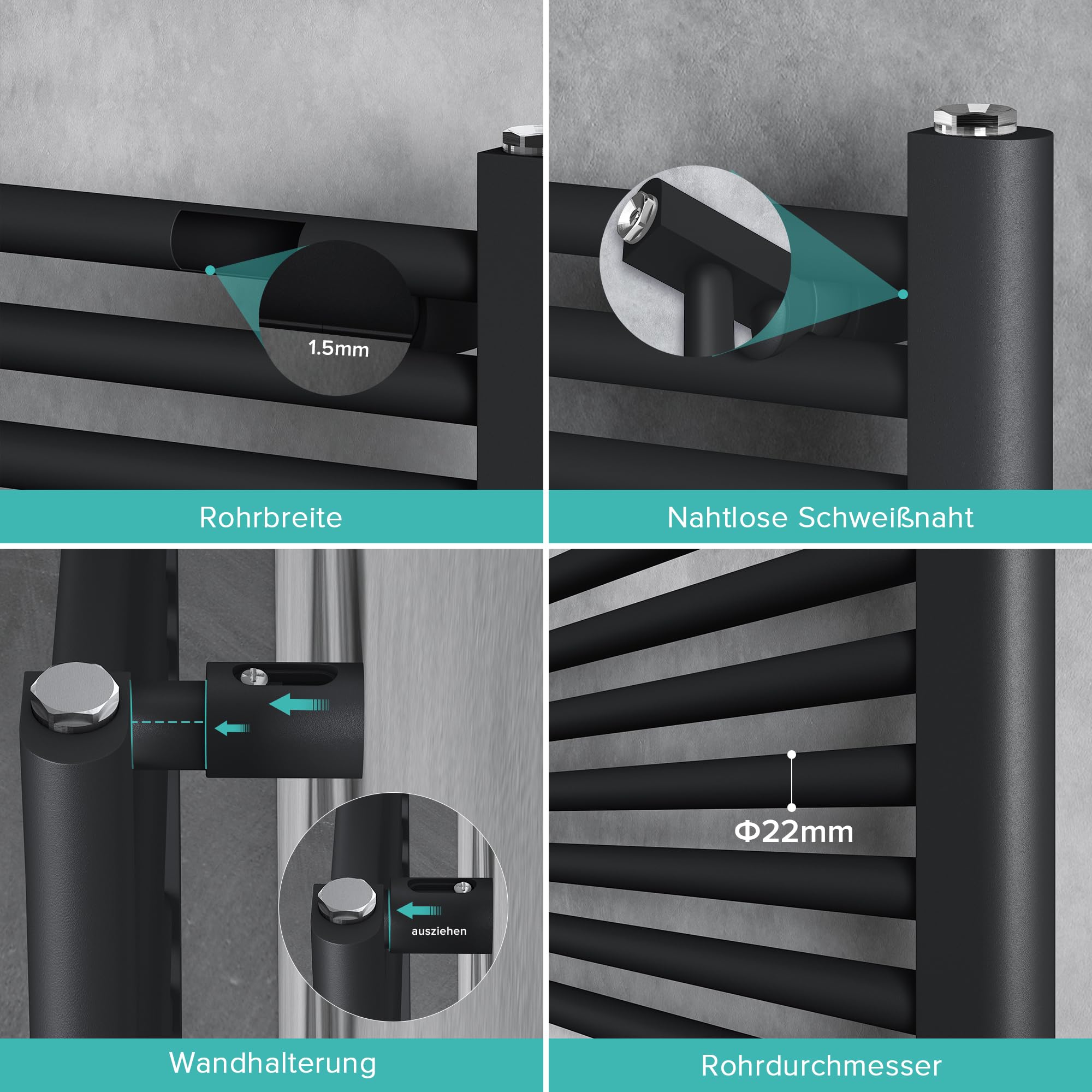 doporro Radiatore da Bagno 180x60cm, Radiatore Piatto Termoarredo da Bagno Riscaldamento Elettrico o da Acqua Calda RHE Portasciugamani in Acciaio, Antracite