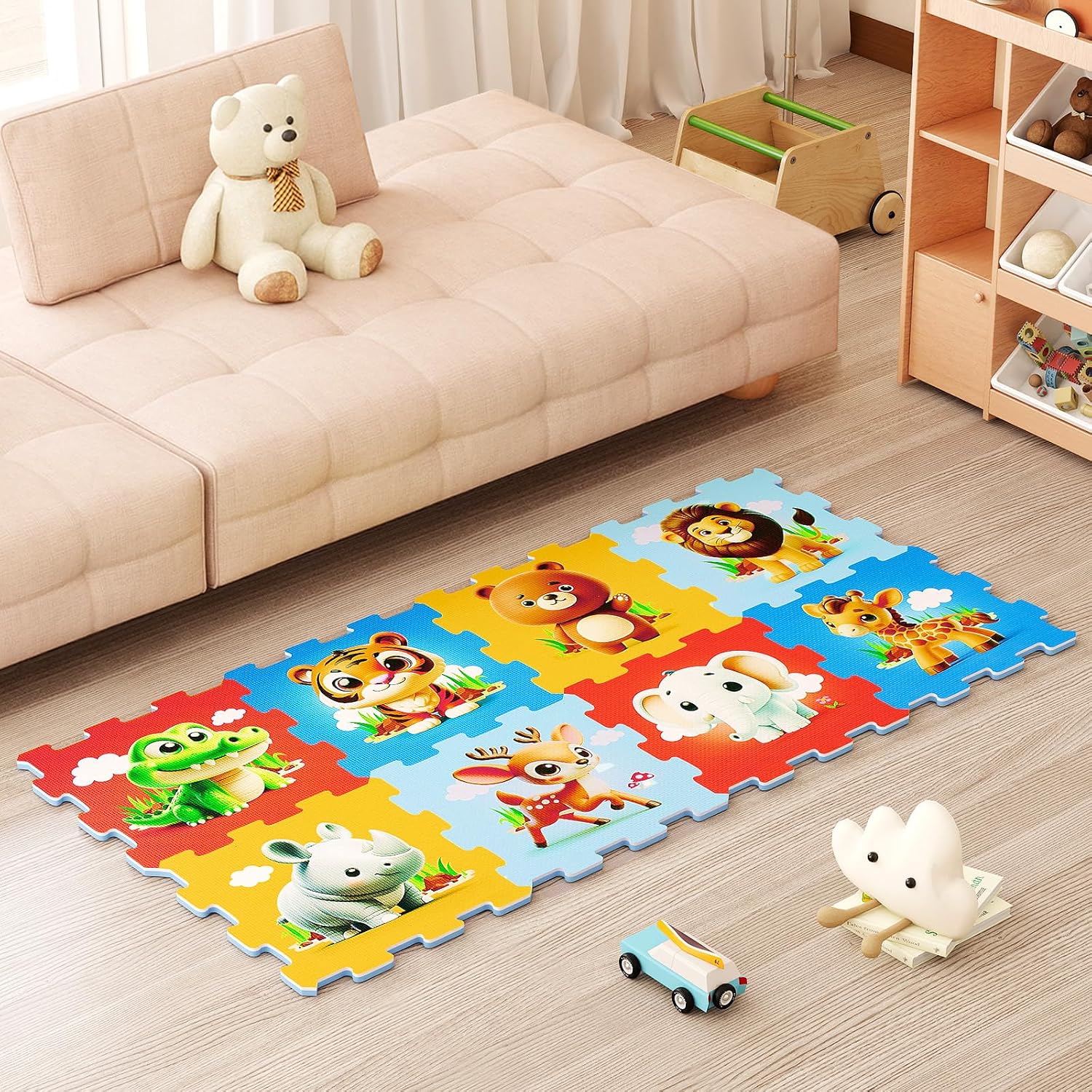 Costzon Kids Foam Puzzle Floor Mat, 8-Piece 12x12in Educational Animal Interlocking Baby Play Mat, Non-Slip Waterproof Children Toddler Infant Foam Floor Tiles (Forest Animals)